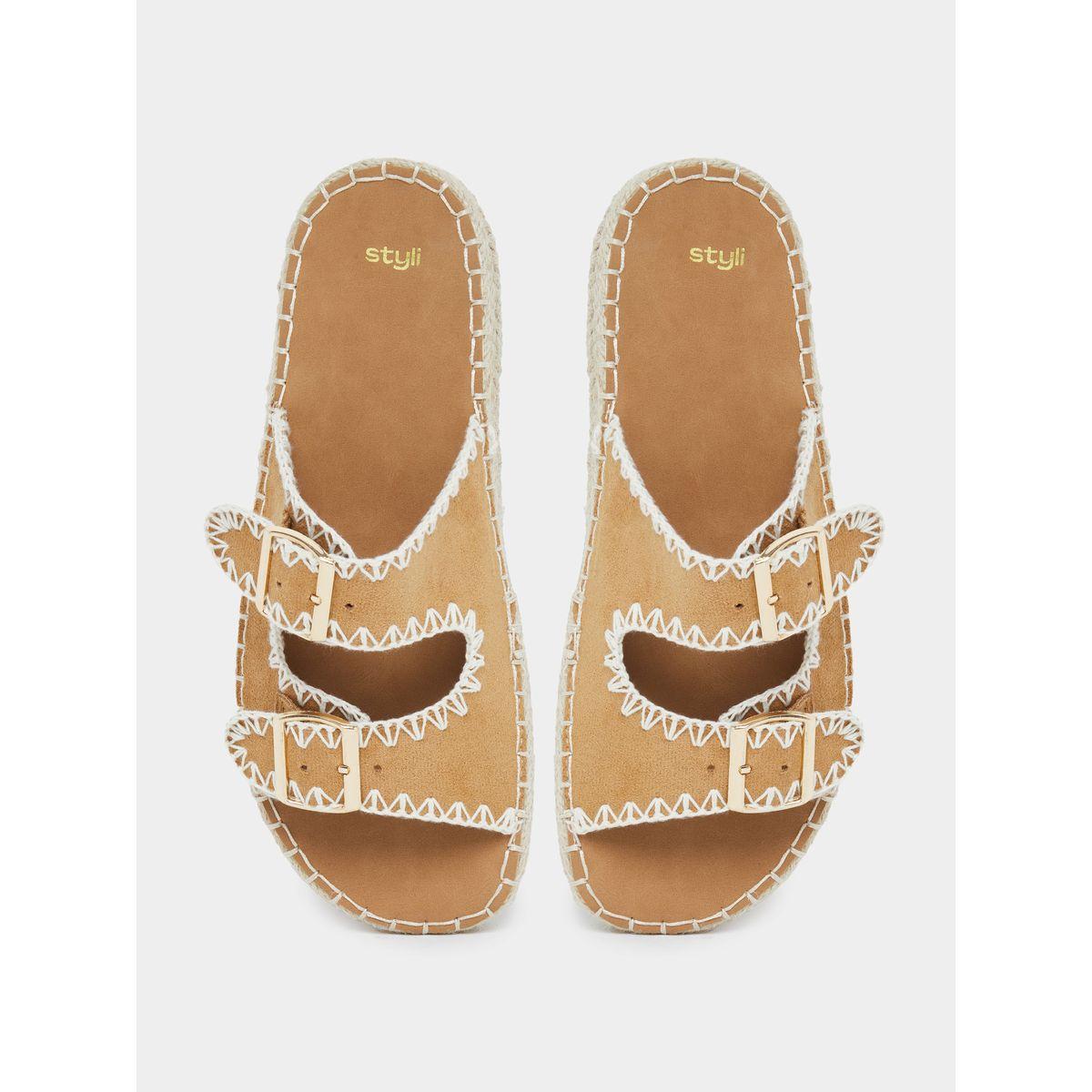 Styli Brown Stitch Buckle Accent Espadrilles-women-shoes-flats-espadrilles-image-5
