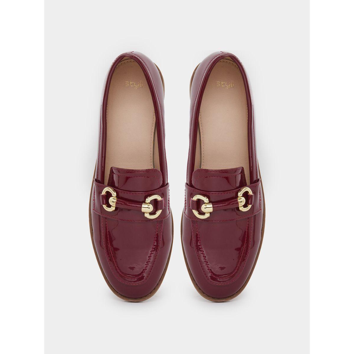 Styli Burgundy Patent Leather Look Loafers-women-shoes-flats-loafers-image-5
