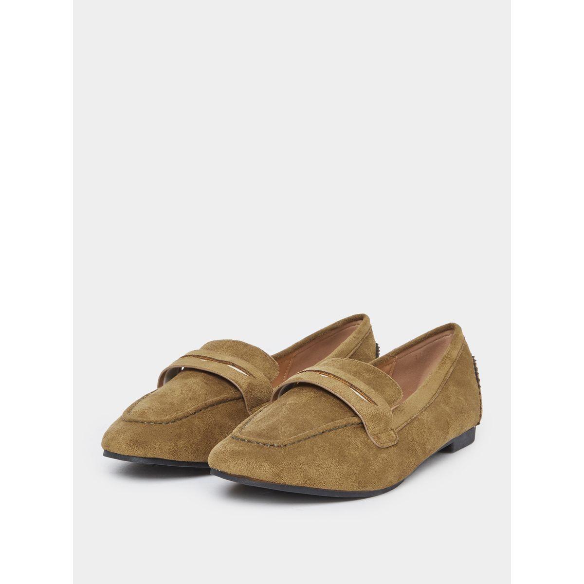 Styli Women Olive Suede Look Loafers-women-shoes-flats-loafers-image-2