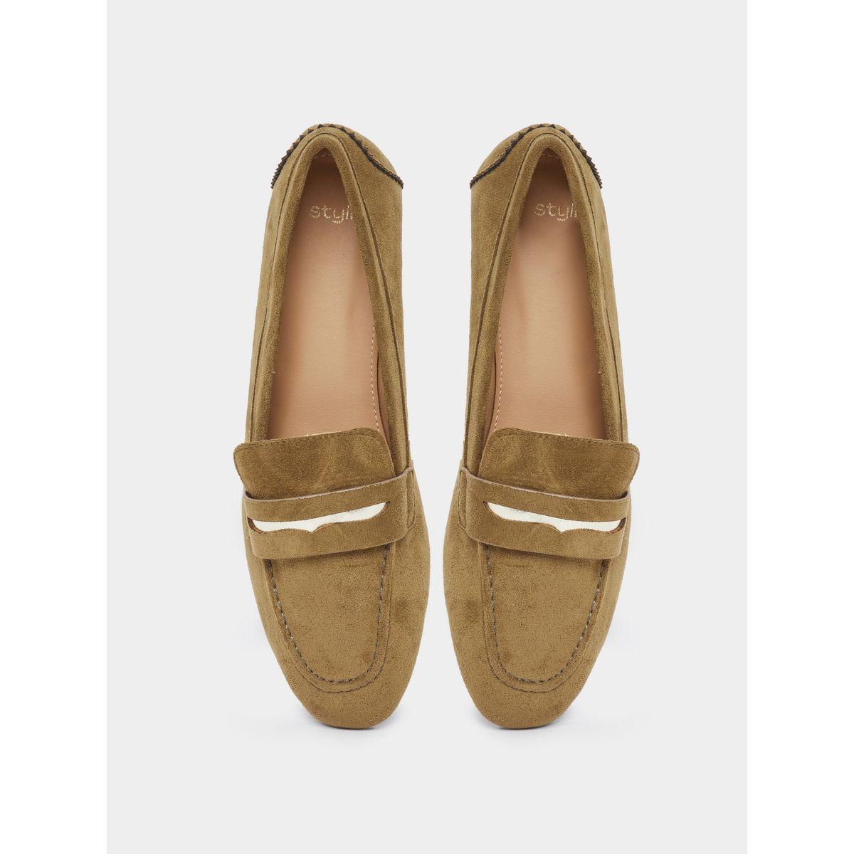 Styli Women Olive Suede Look Loafers-women-shoes-flats-loafers-image-5