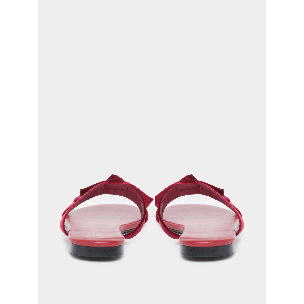 Styli Burgundy Bow Accent Flat Sandals-women-shoes-sandals-flats-image-4