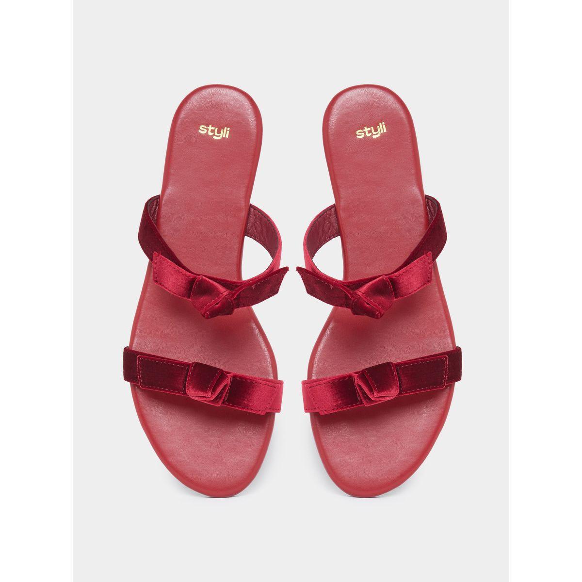 Styli Burgundy Bow Accent Flat Sandals-women-shoes-sandals-flats-image-5