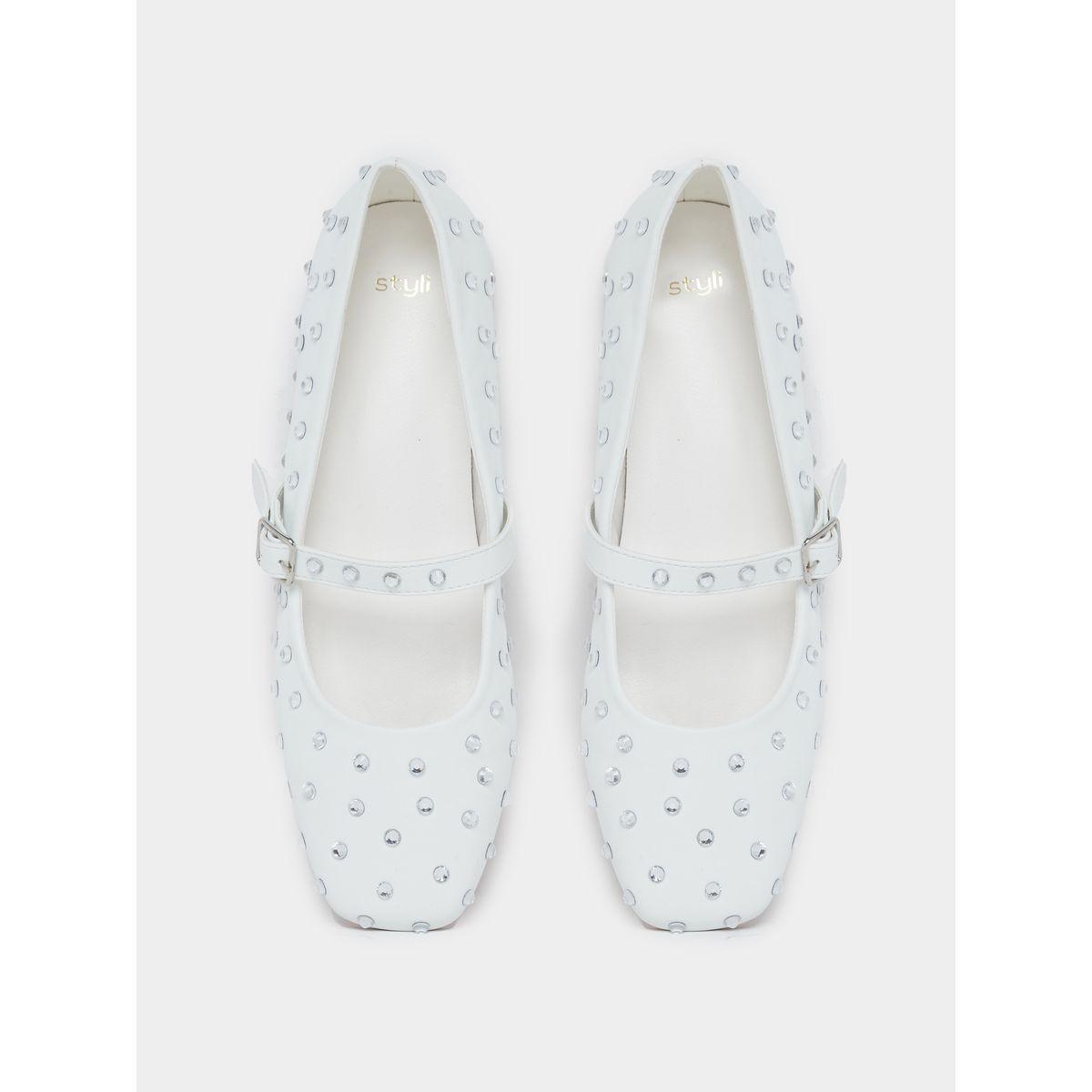 Styli White Embellished Buckle Ballerina Shoes-women-shoes-ballerinas-image-5