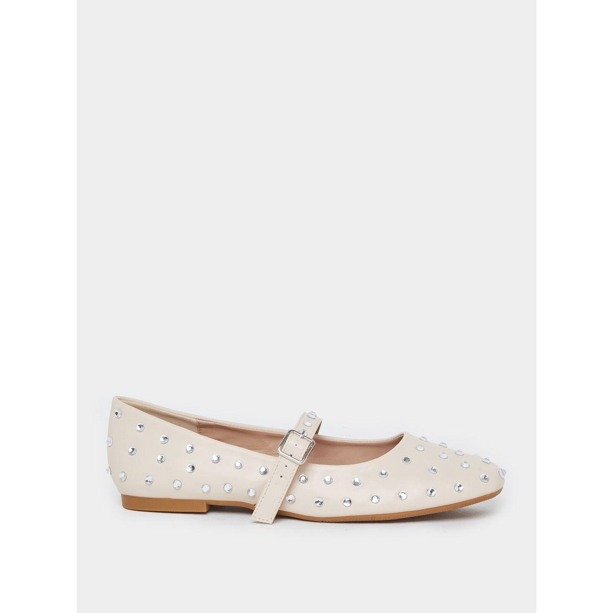 Styli Nude Embellished Buckle Ballerina Shoes-women-shoes-ballerinas-image-1