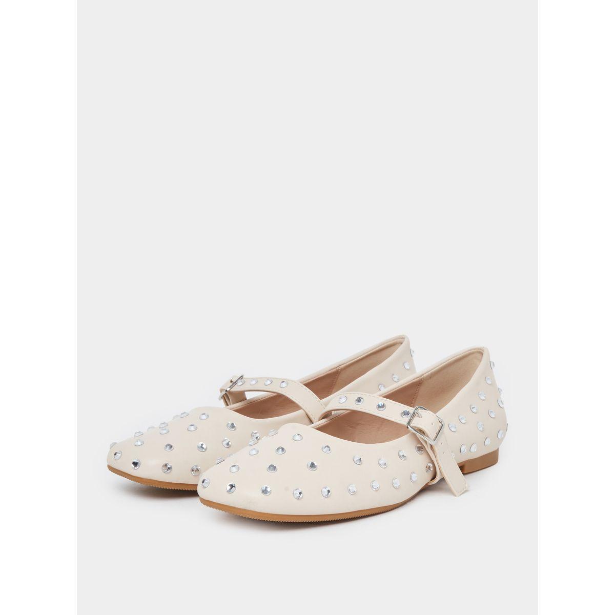 Styli Nude Embellished Buckle Ballerina Shoes-women-shoes-ballerinas-image-2