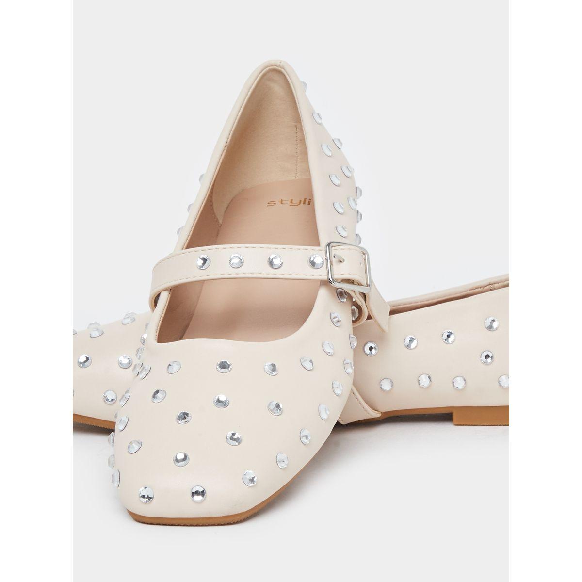 Styli Nude Embellished Buckle Ballerina Shoes-women-shoes-ballerinas-image-3