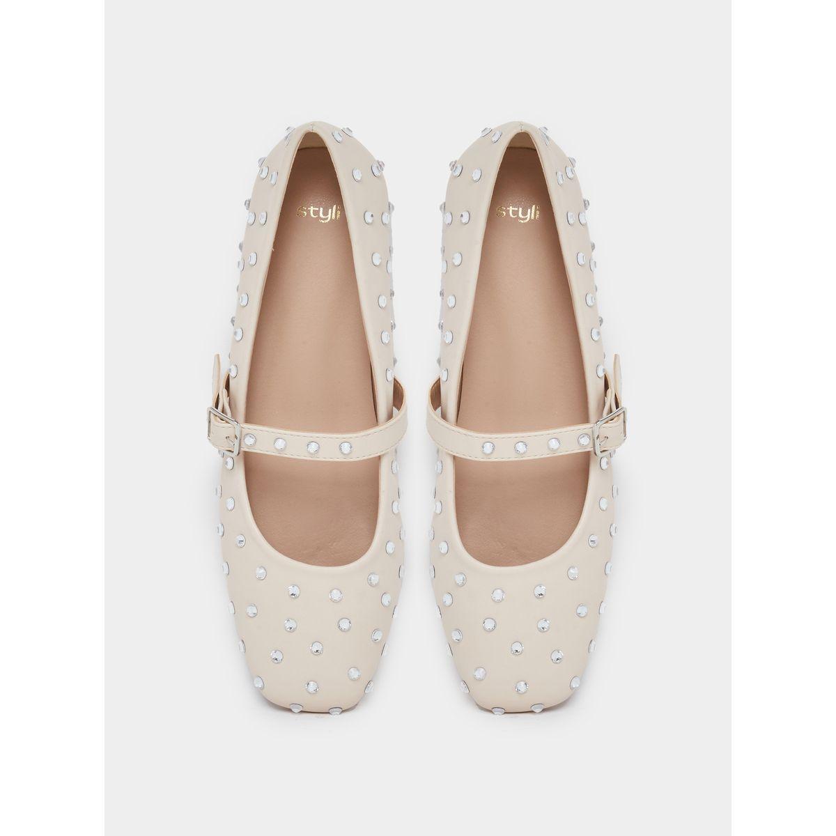 Styli Nude Embellished Buckle Ballerina Shoes-women-shoes-ballerinas-image-5