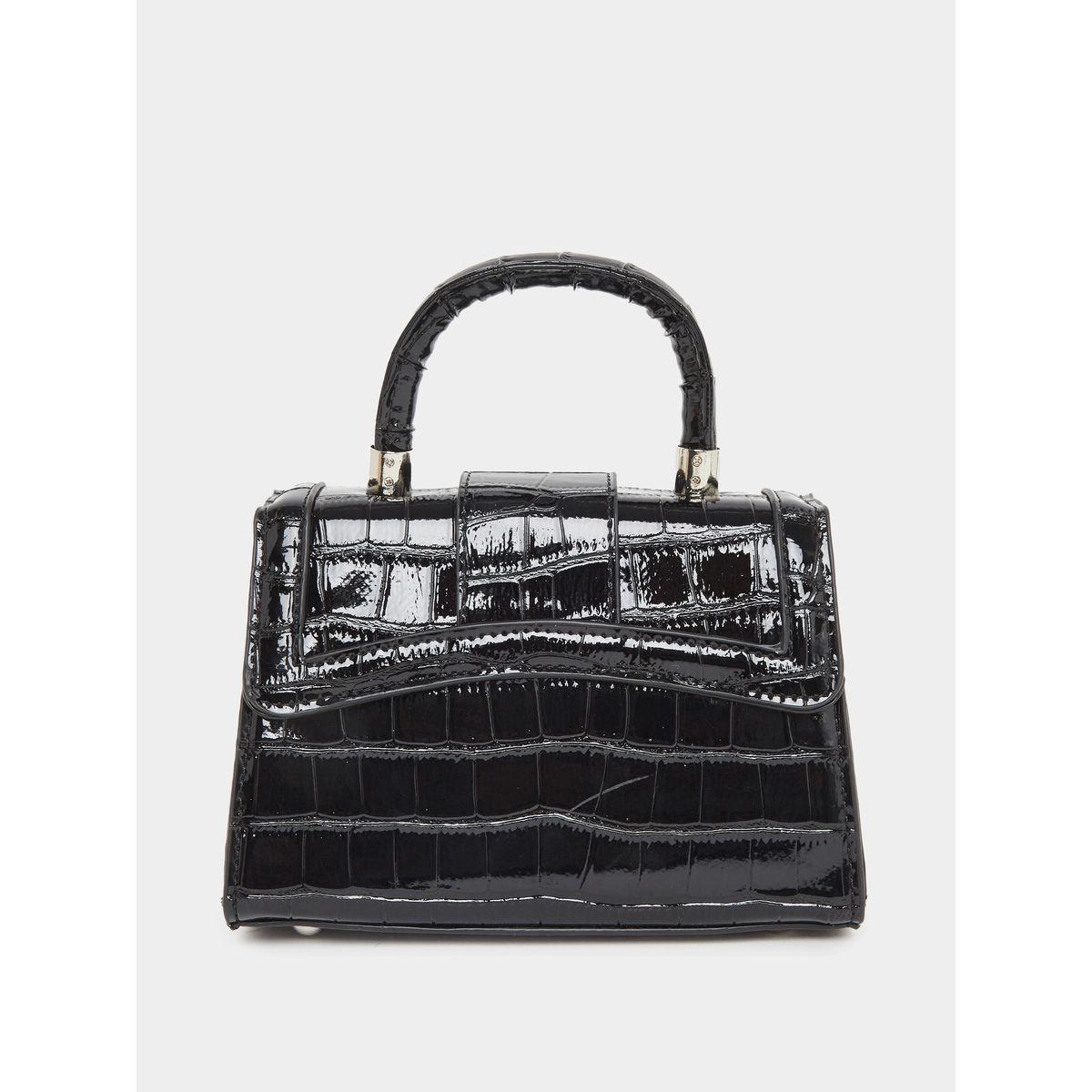 Styli Croc-Textured Top Handle Handbag with Chain Strap-women-bagsandwallets-handbags-image-2