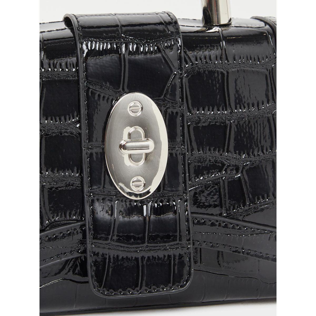 Styli Croc-Textured Top Handle Handbag with Chain Strap-women-bagsandwallets-handbags-image-3