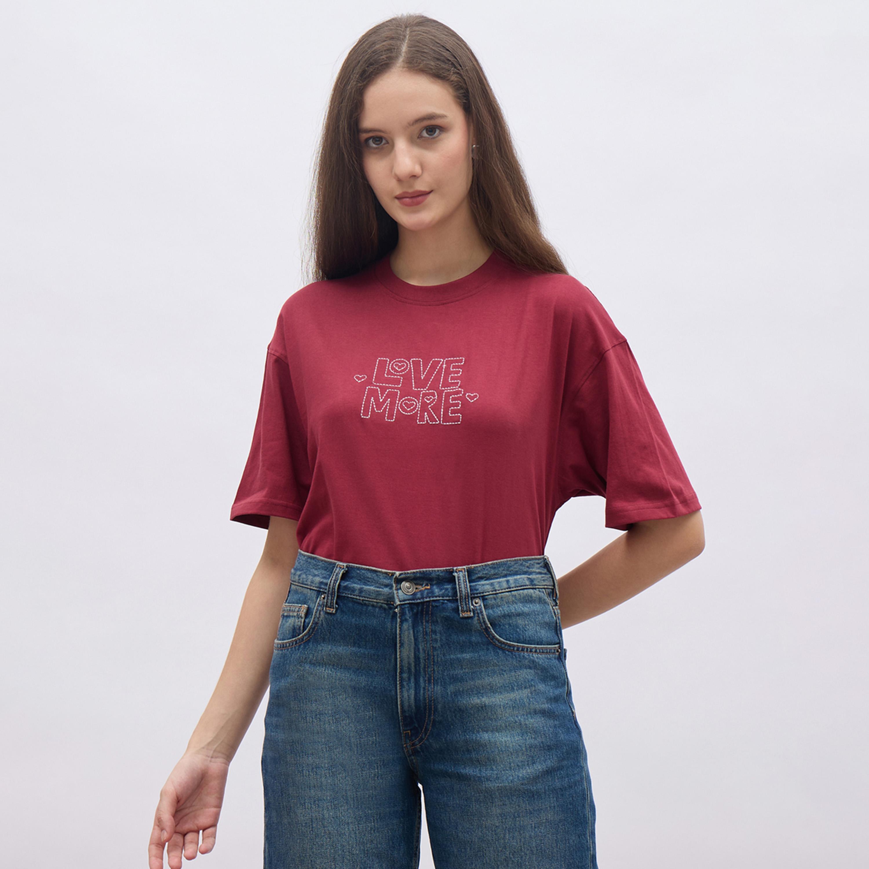 Styli Red Embroidered Oversized T-Shirt-women-clothing-tshirts-image-1