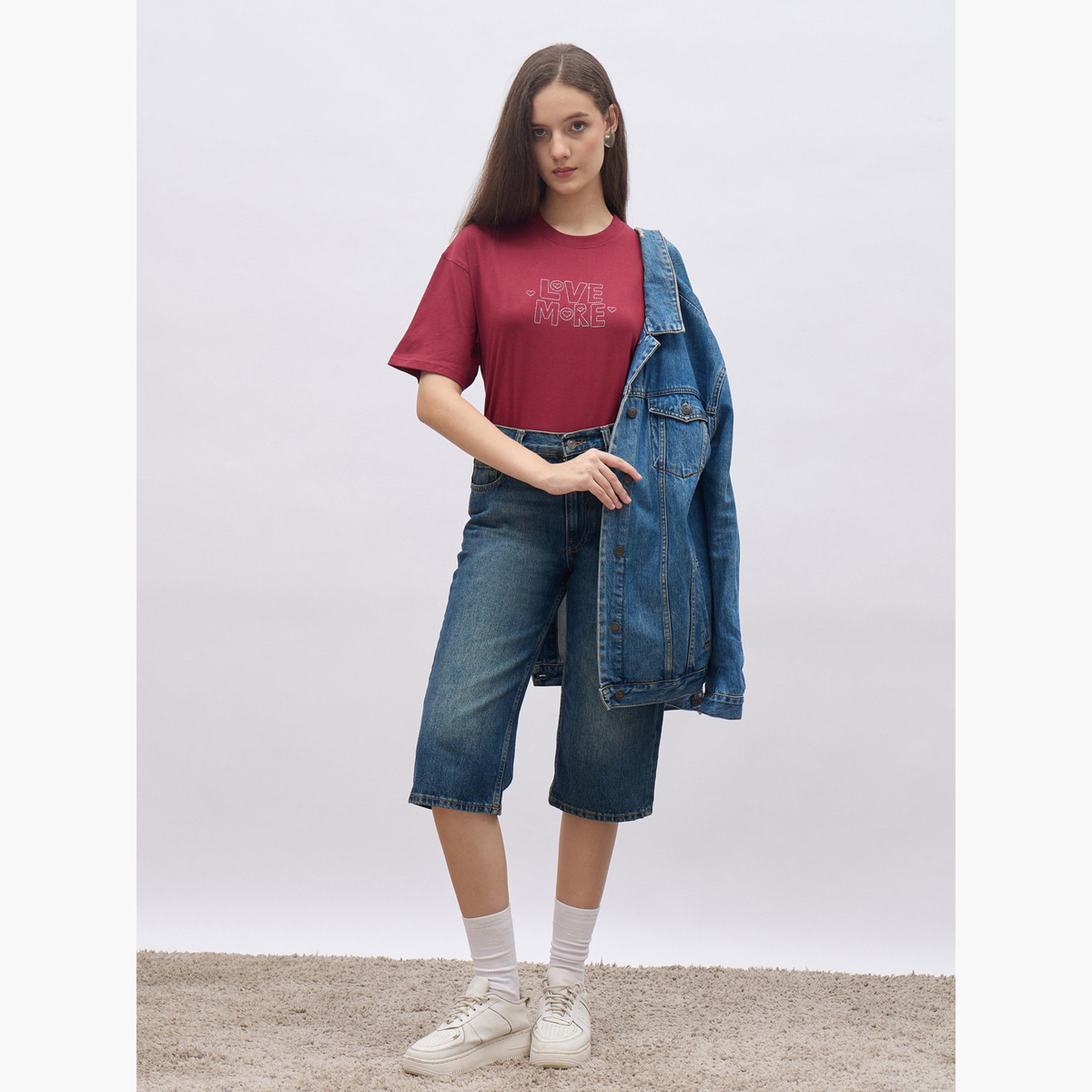 Styli Red Embroidered Oversized T-Shirt-women-clothing-tshirts-image-2