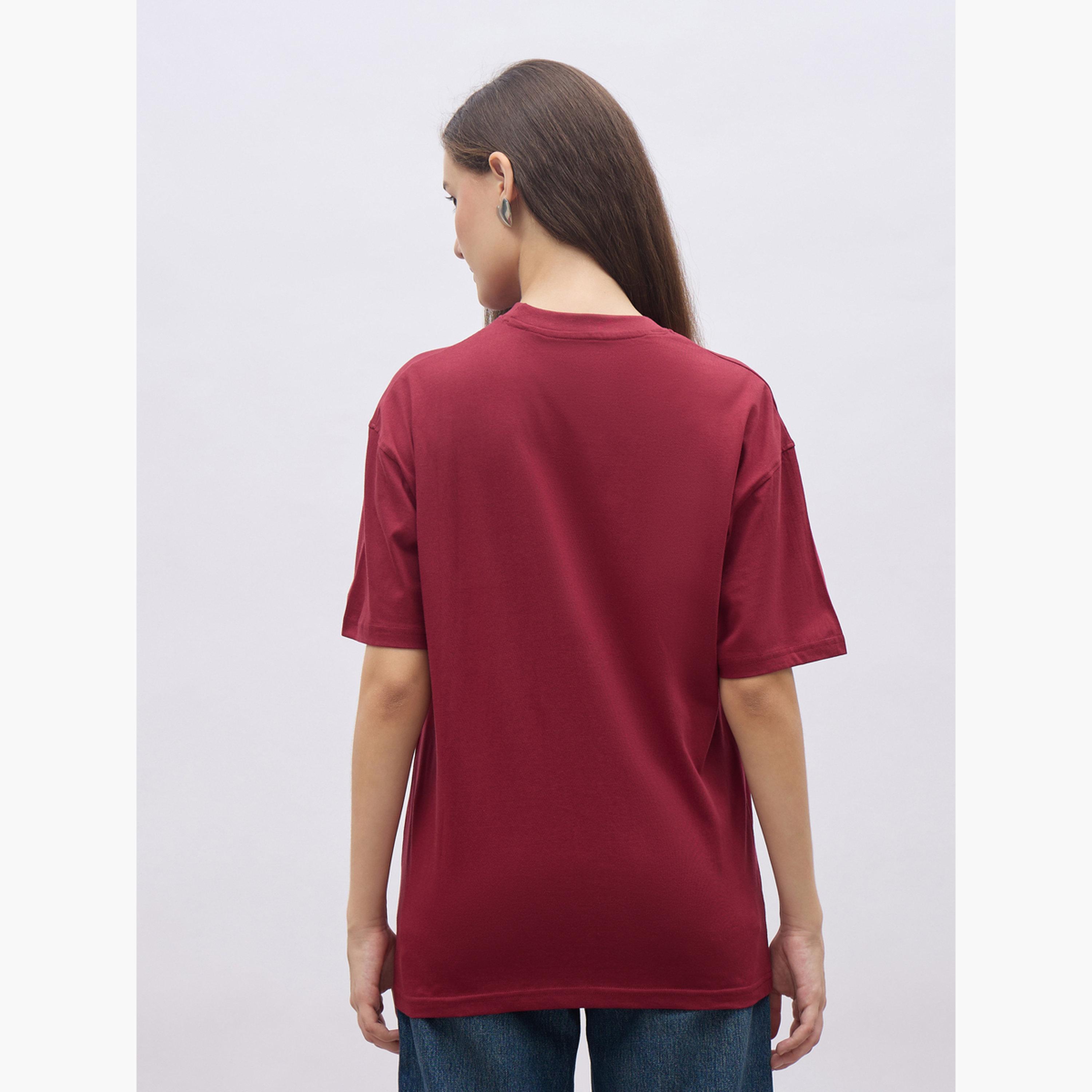 Styli Red Embroidered Oversized T-Shirt-women-clothing-tshirts-image-5
