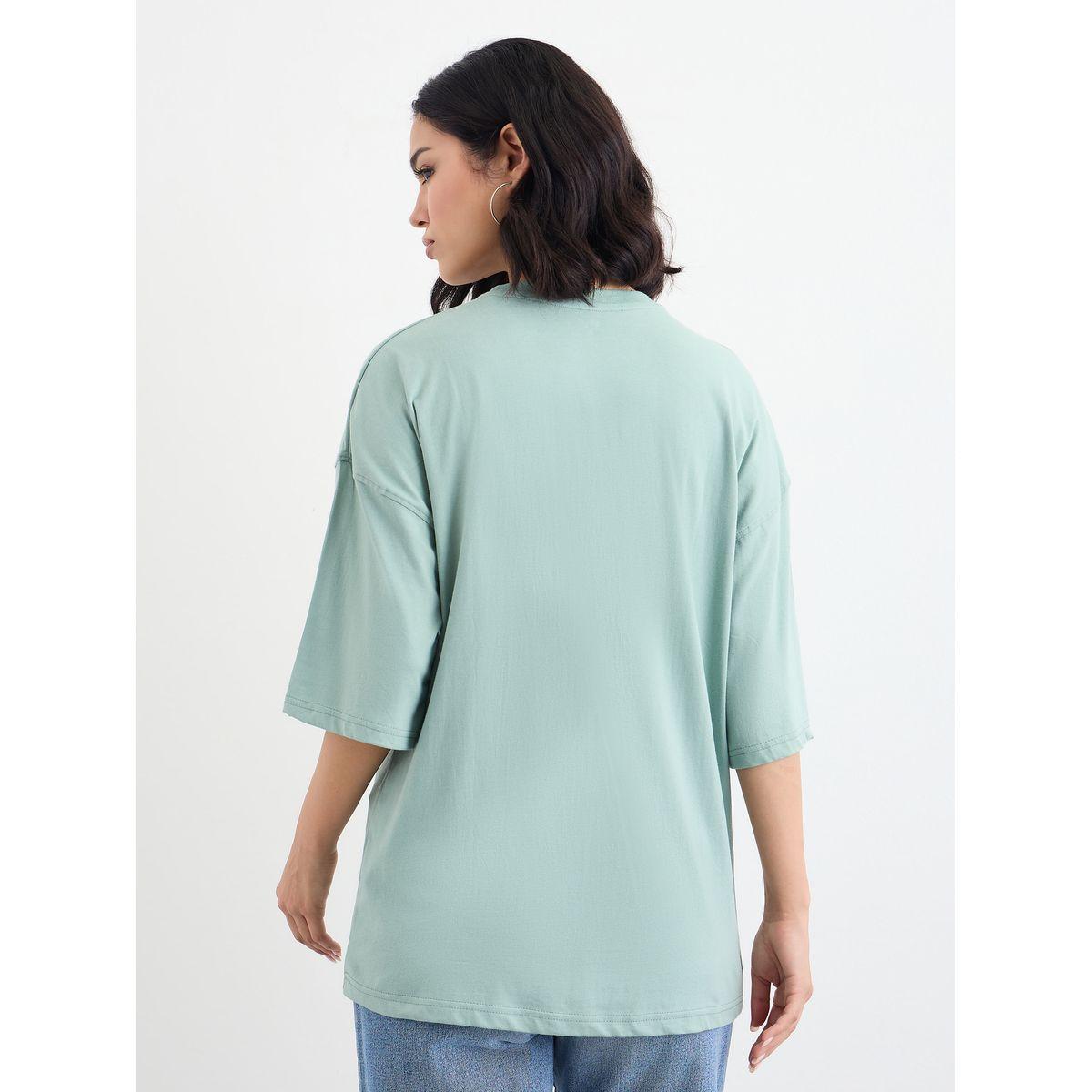 Styli Women Green Slogan Print Dropped Shoulder Oversized T-Shirt-women-clothing-tshirts-image-4