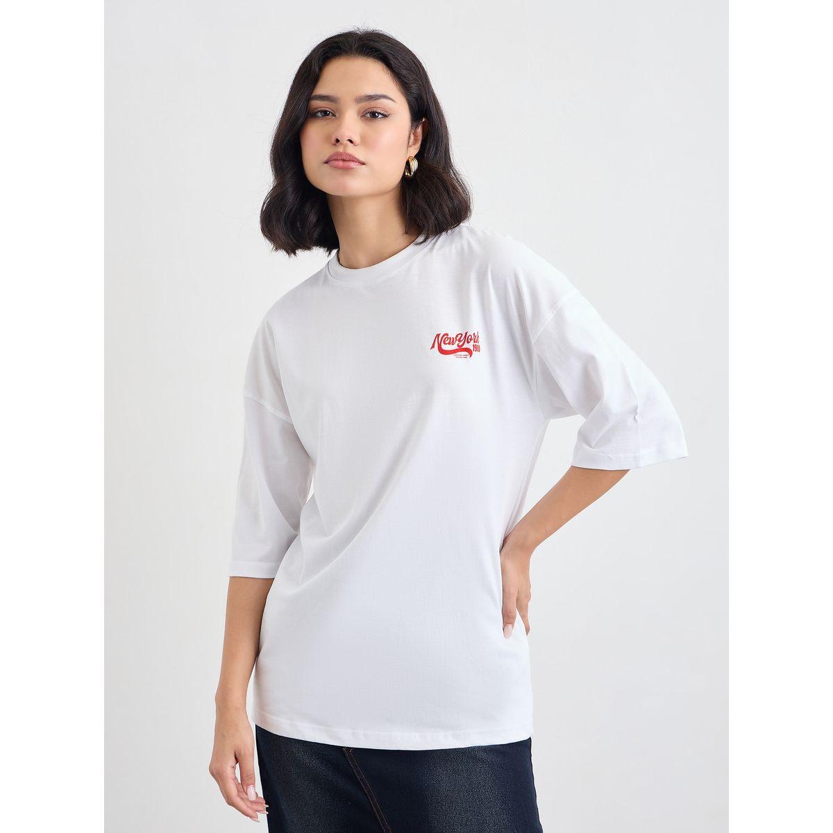 Styli Women White Slogan Print Short Sleeve Oversized T-Shirt-women-clothing-tshirts-image-2
