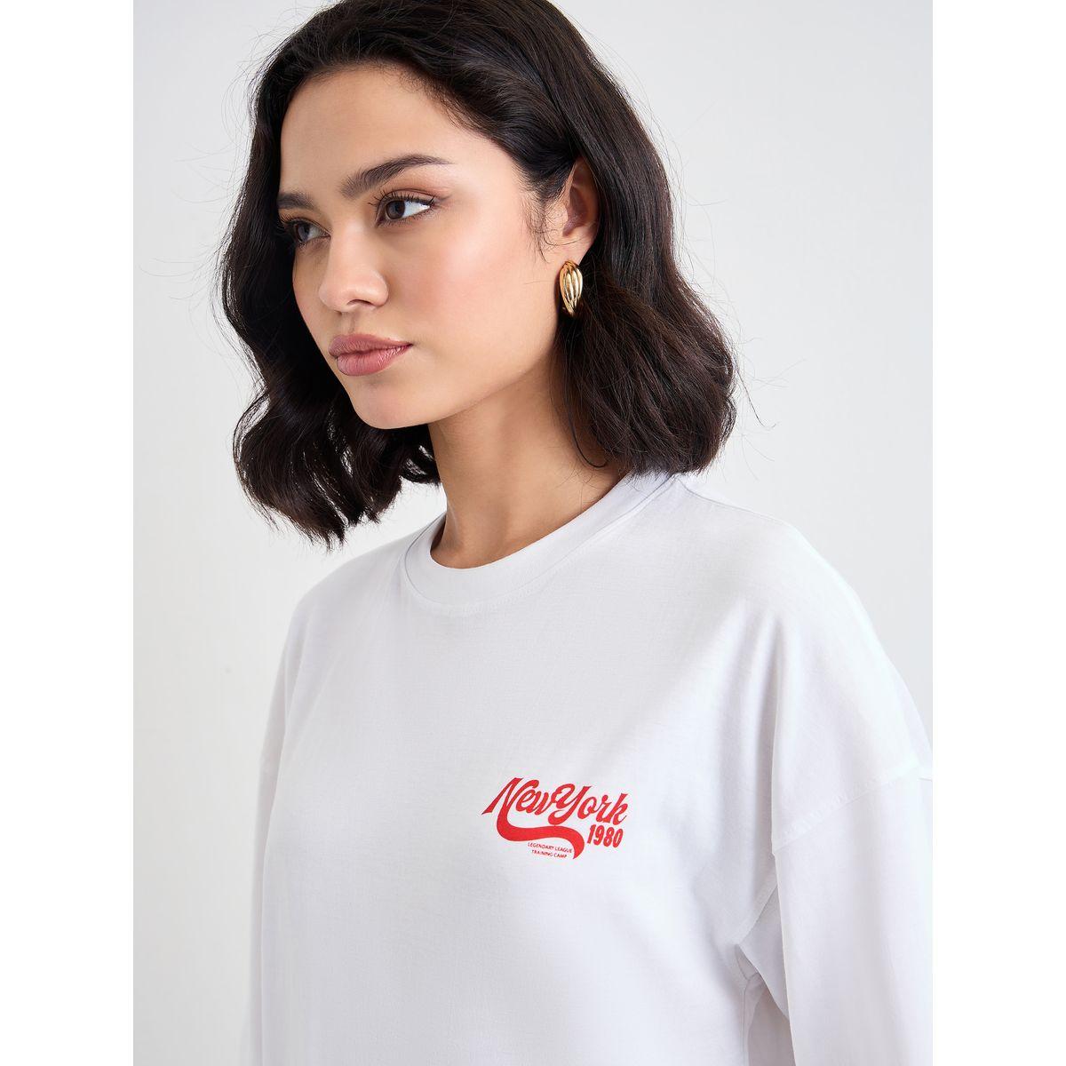 Styli Women White Slogan Print Short Sleeve Oversized T-Shirt-women-clothing-tshirts-image-3