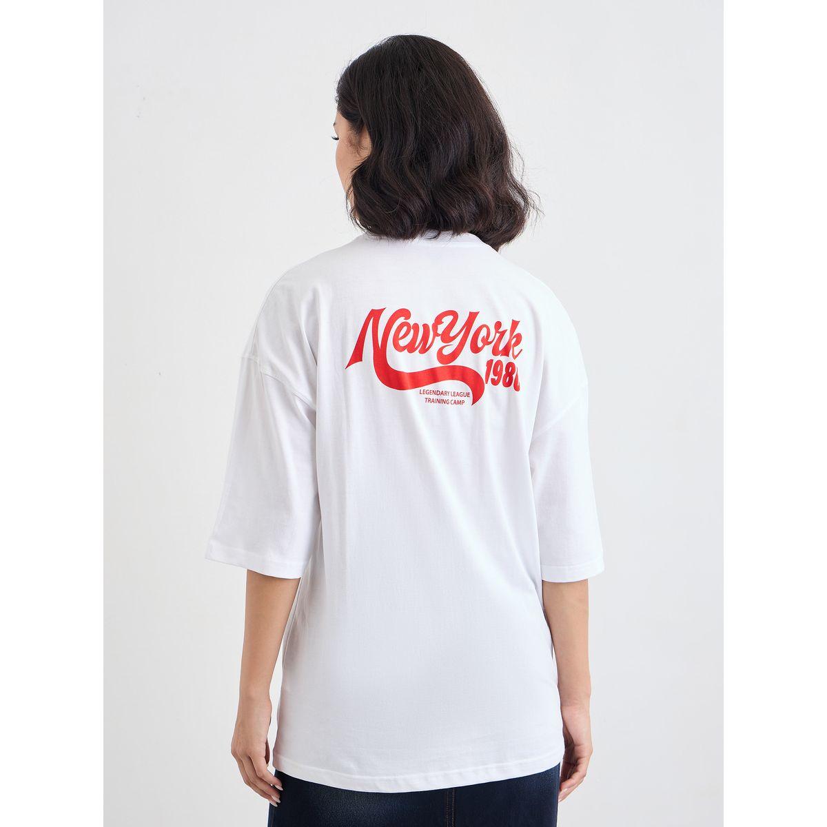 تيشيرت فضفاض بطبعة كتابة وأكمام قصيرة-women-clothing-tshirts-image-4