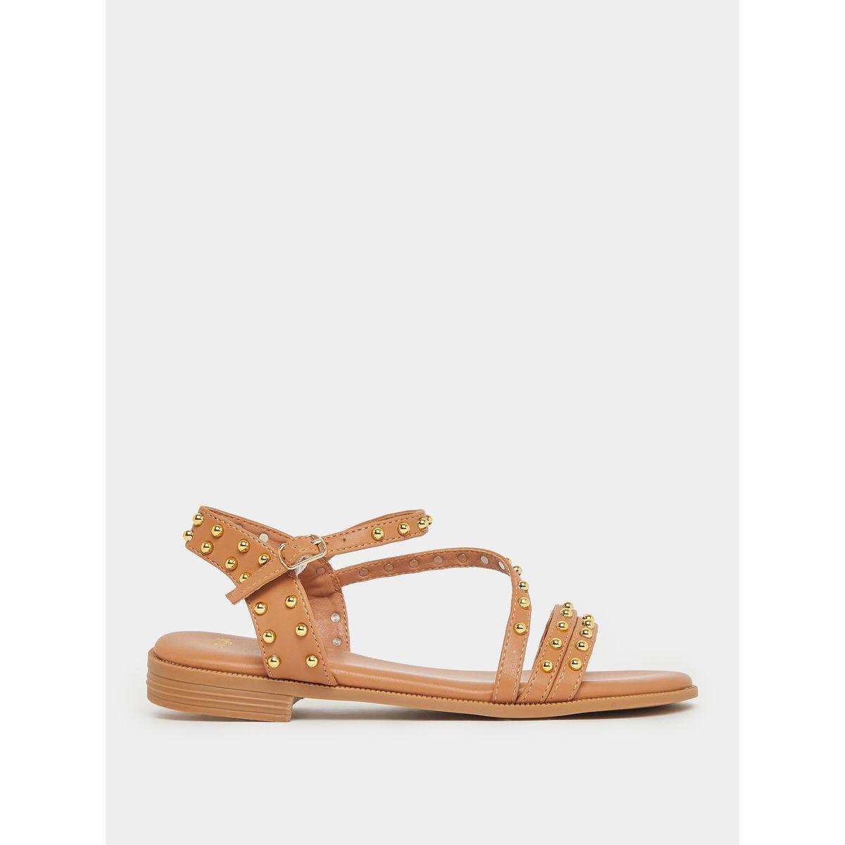 Styli Studded Ankle Strap Sandals-women-shoes-sandals-flats-image-1