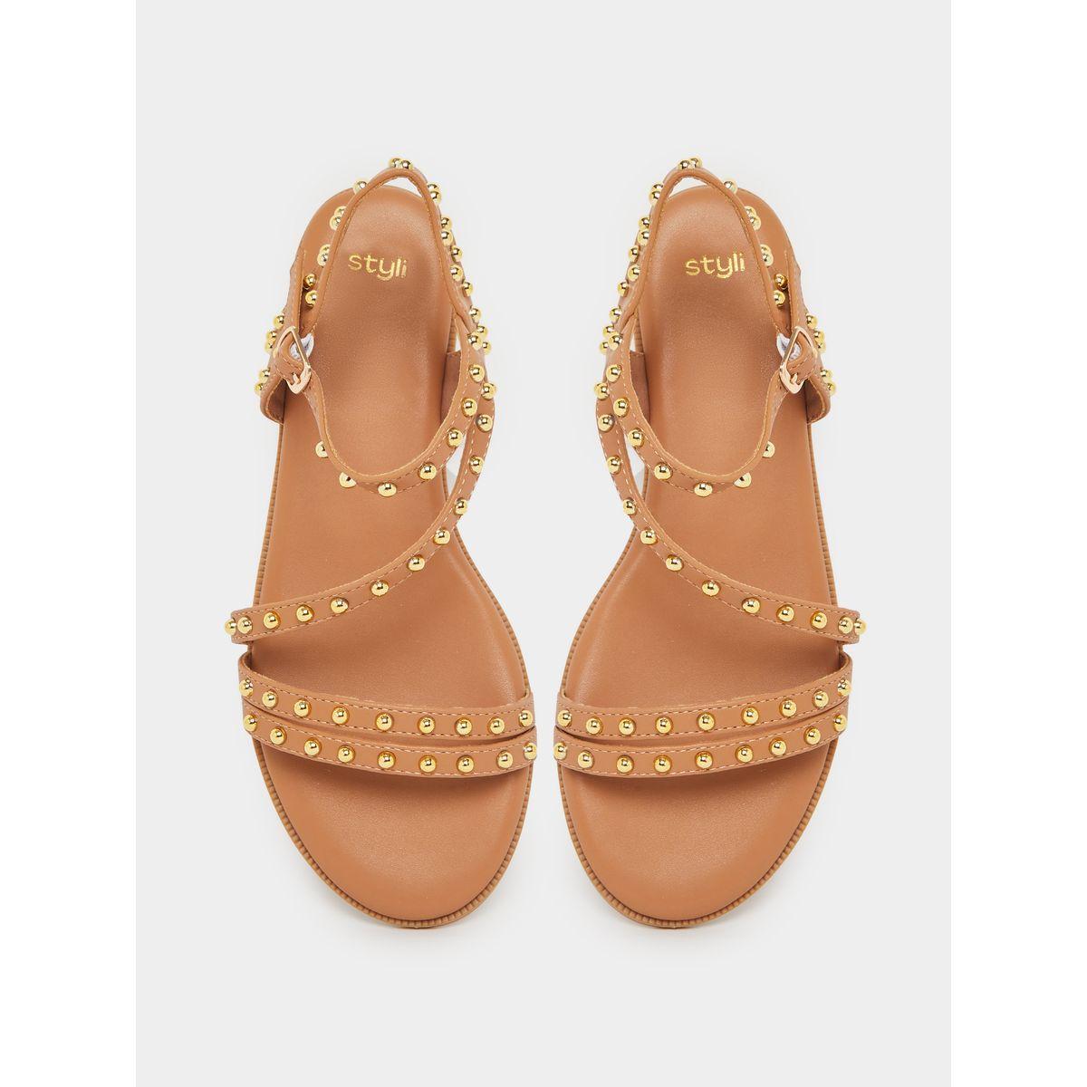 Styli Studded Ankle Strap Sandals-women-shoes-sandals-flats-image-5