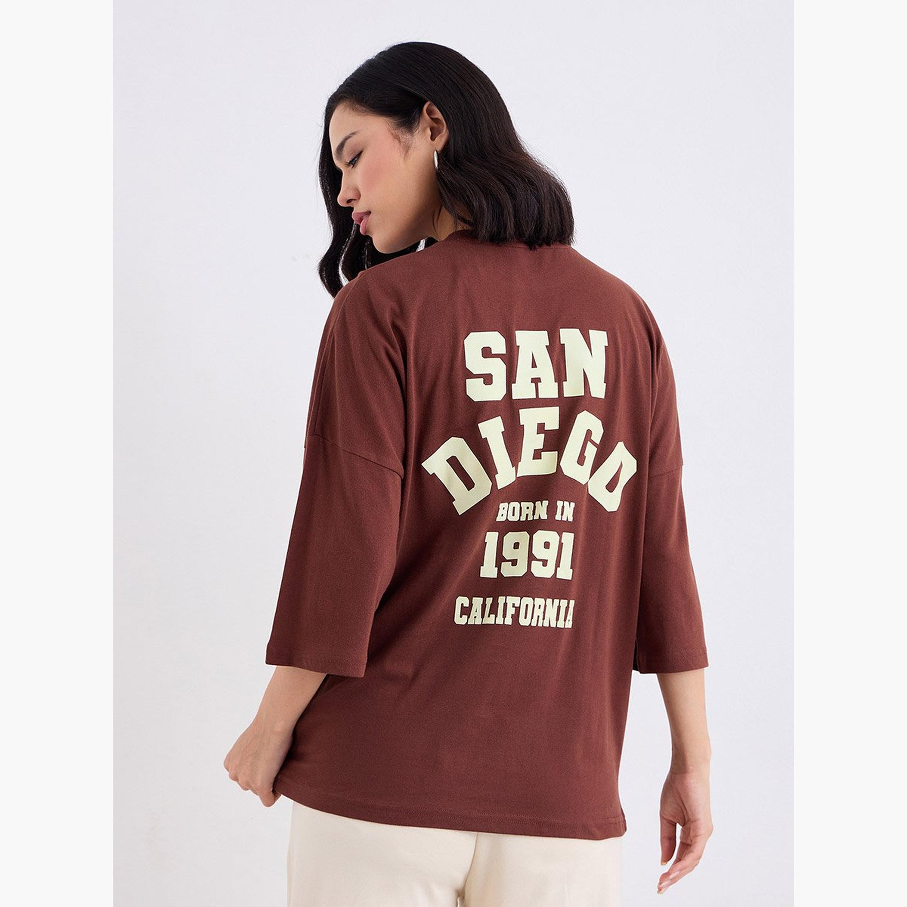 Styli Brown Oversized Back Graphic Print T-Shirt-women-clothing-tshirts-image-4