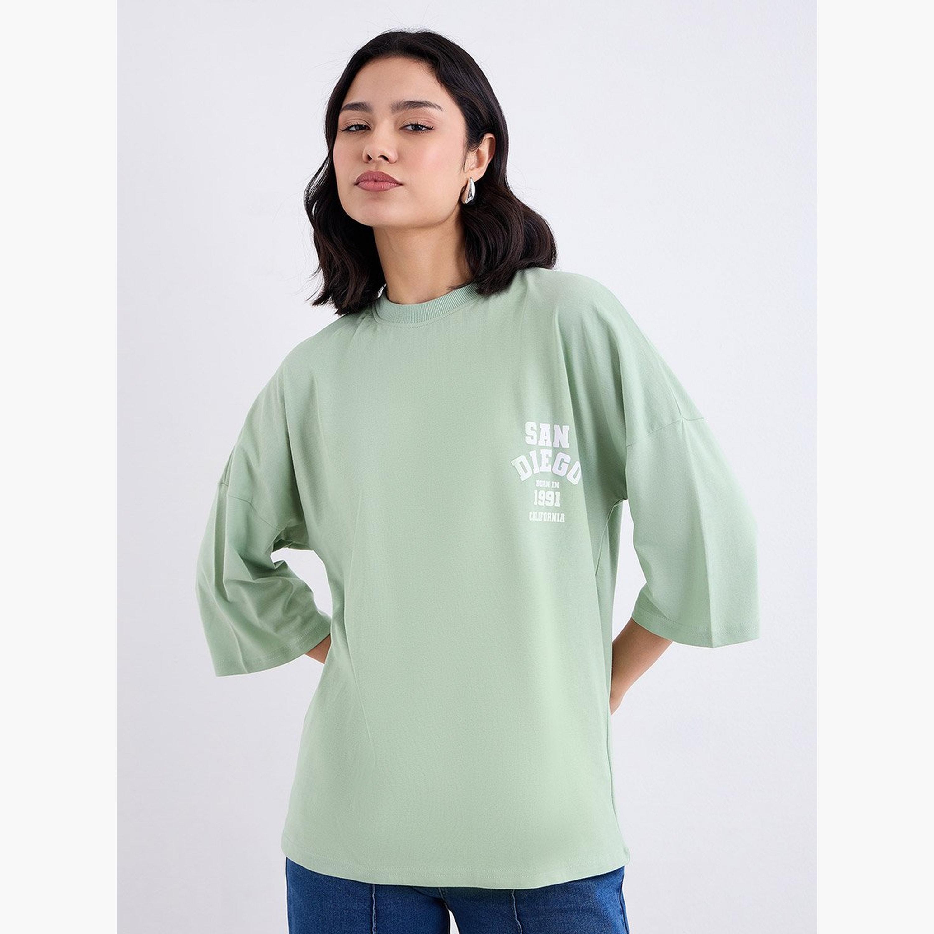 Styli Green Oversized Back Graphic Print T-Shirt-women-clothing-tshirts-image-1