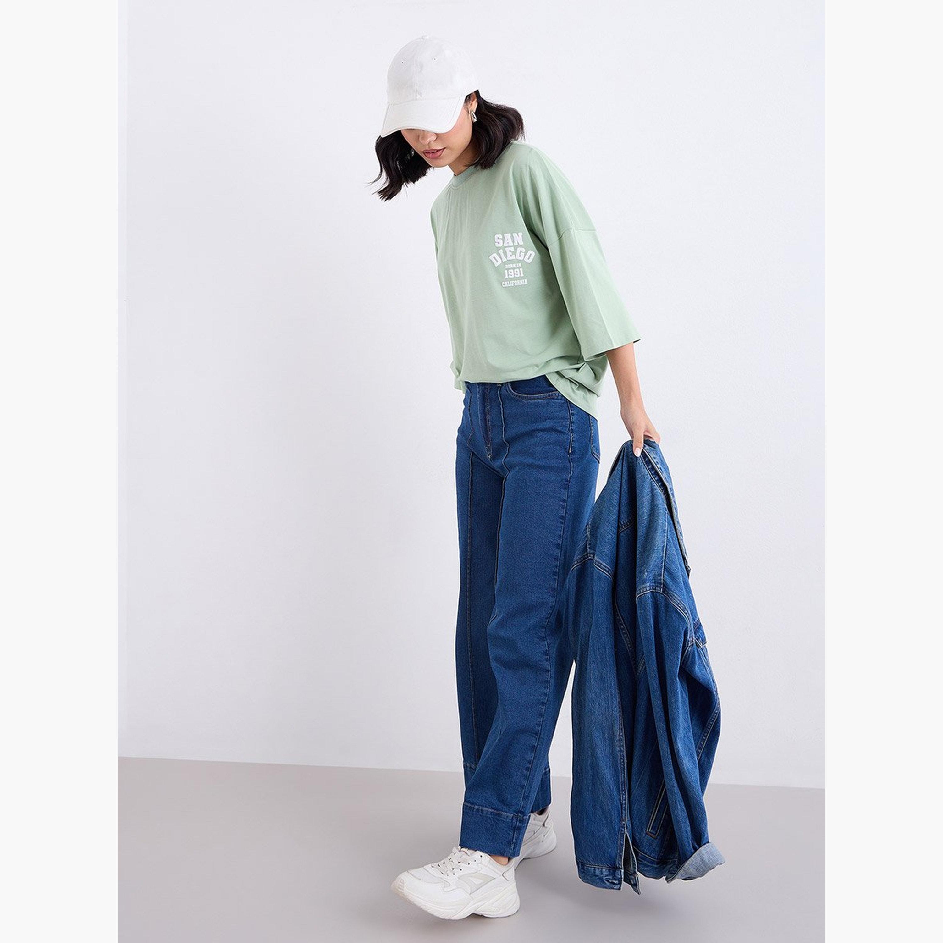 Styli Green Oversized Back Graphic Print T-Shirt-women-clothing-tshirts-image-2
