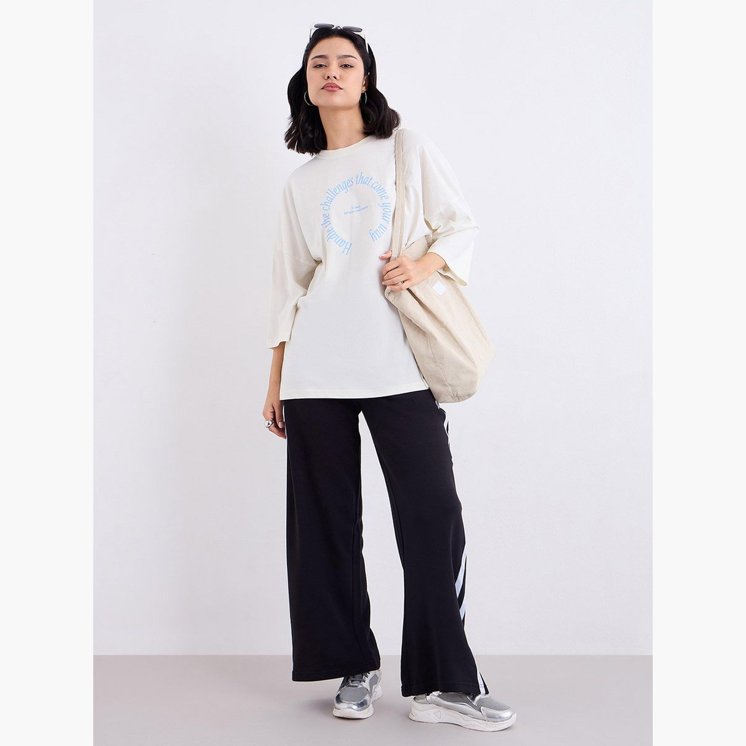 Styli Cream Oversized Slogan Print T-Shirt-women-clothing-tshirts-image-2