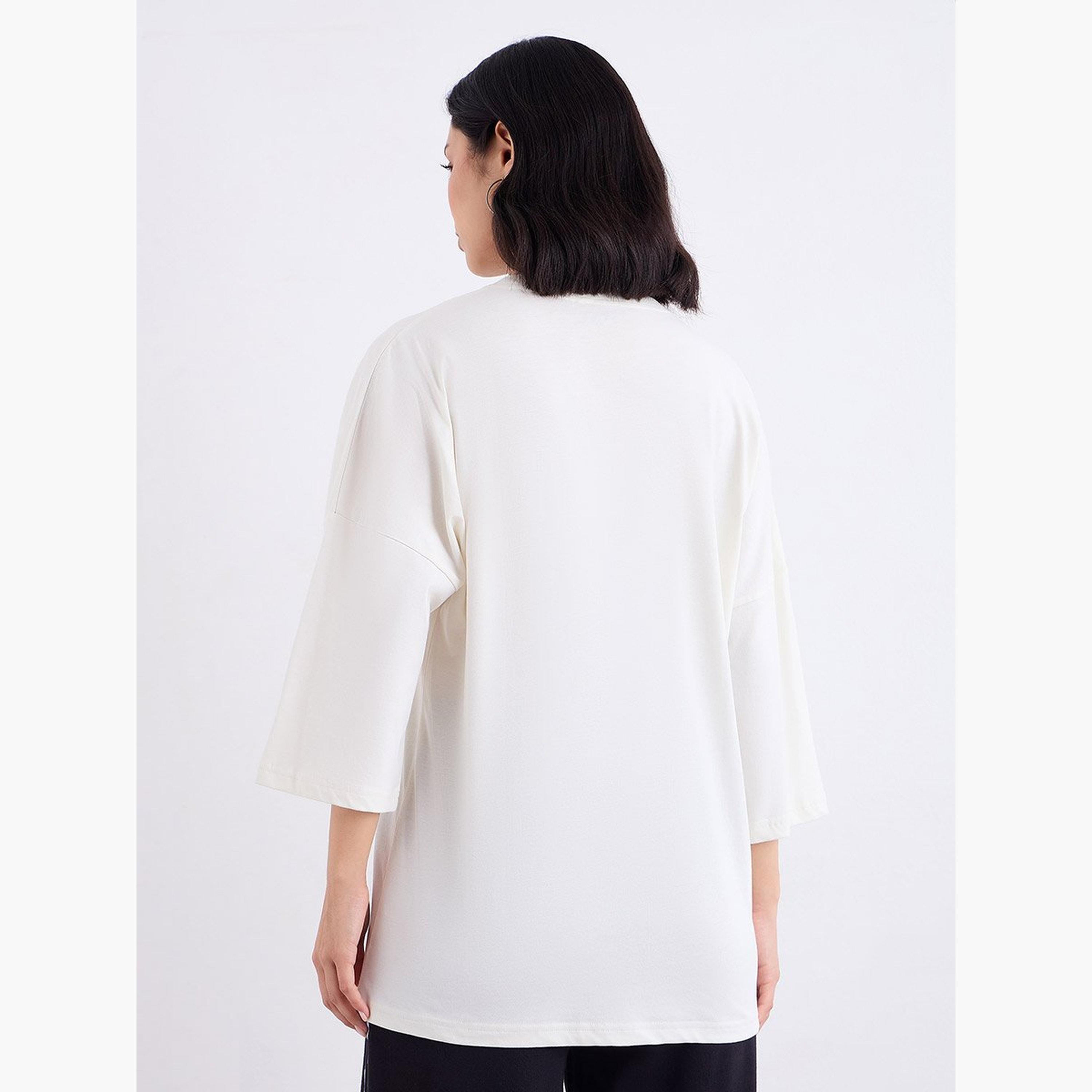 Styli Cream Oversized Slogan Print T-Shirt-women-clothing-tshirts-image-5