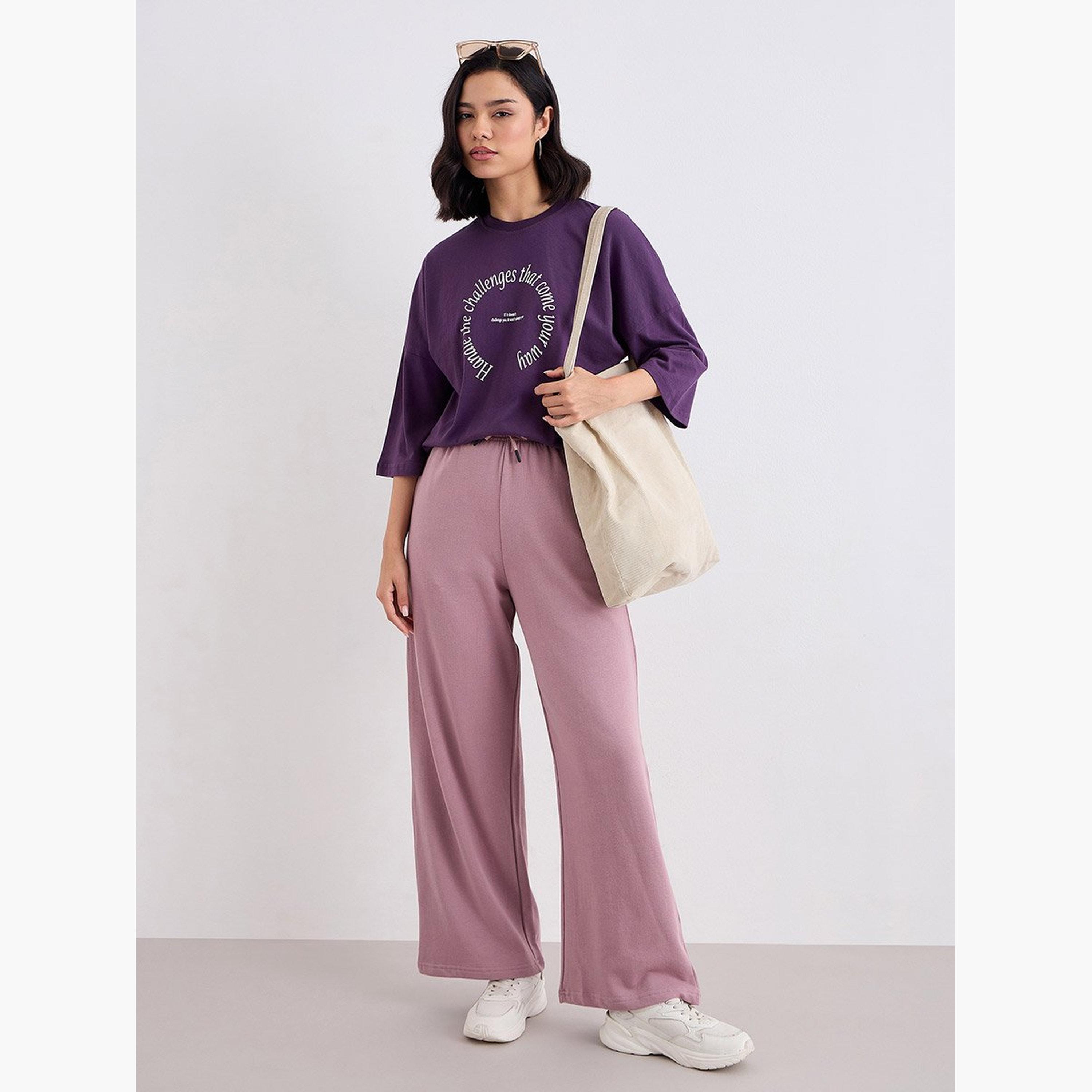 Styli Purple Oversized Slogan Print T-Shirt-women-clothing-tshirts-image-2