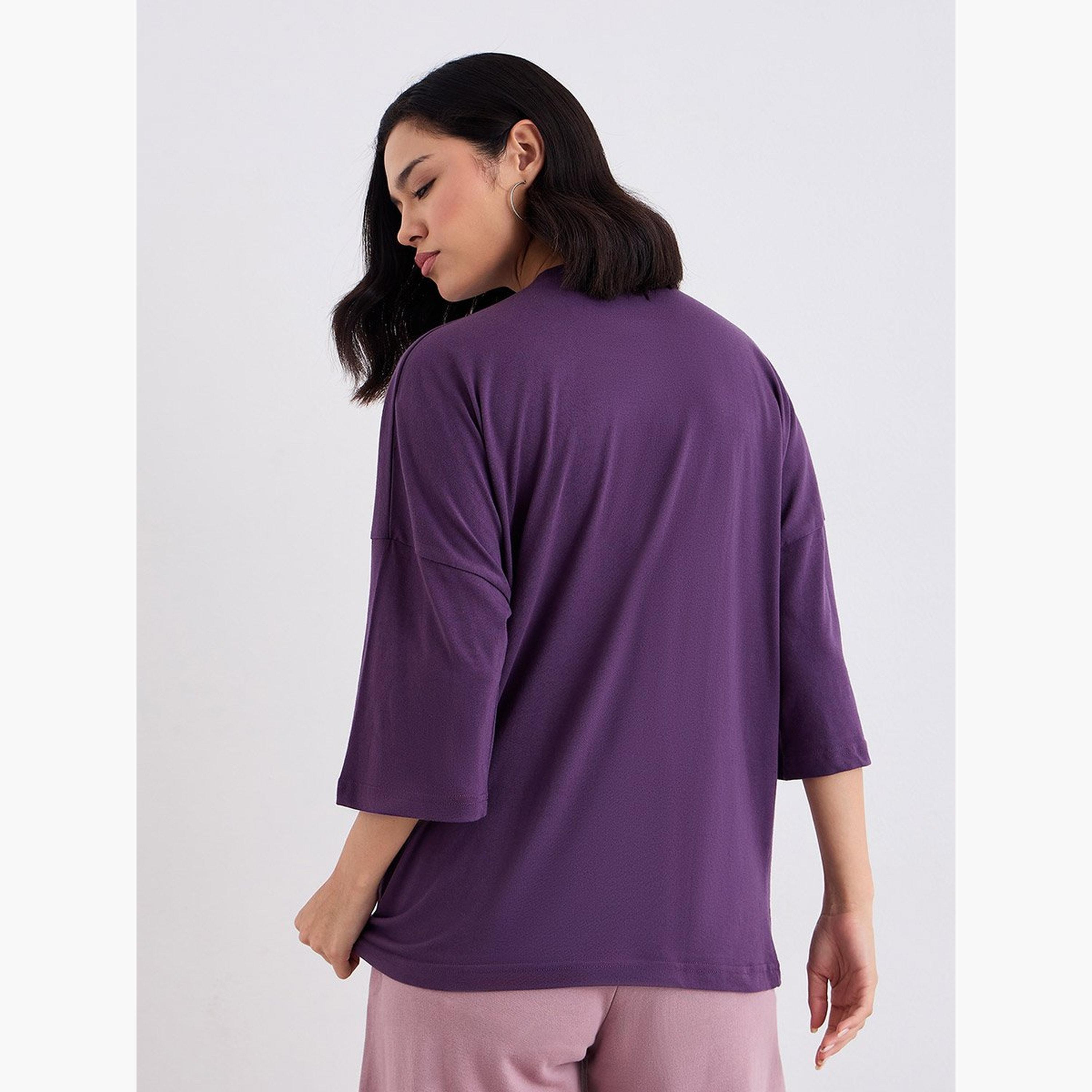 Styli Purple Oversized Slogan Print T-Shirt-women-clothing-tshirts-image-4