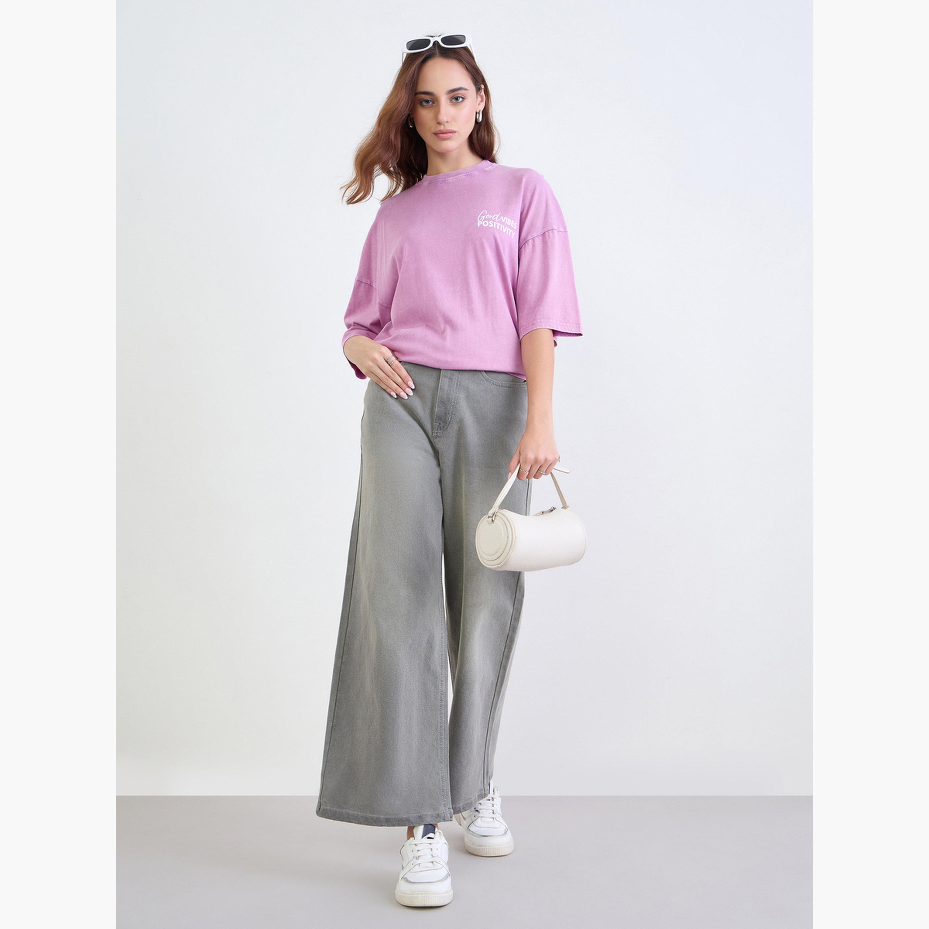 Styli Purple Oversized Slogan Print Acid Wash T-Shirt-women-clothing-tshirts-image-2