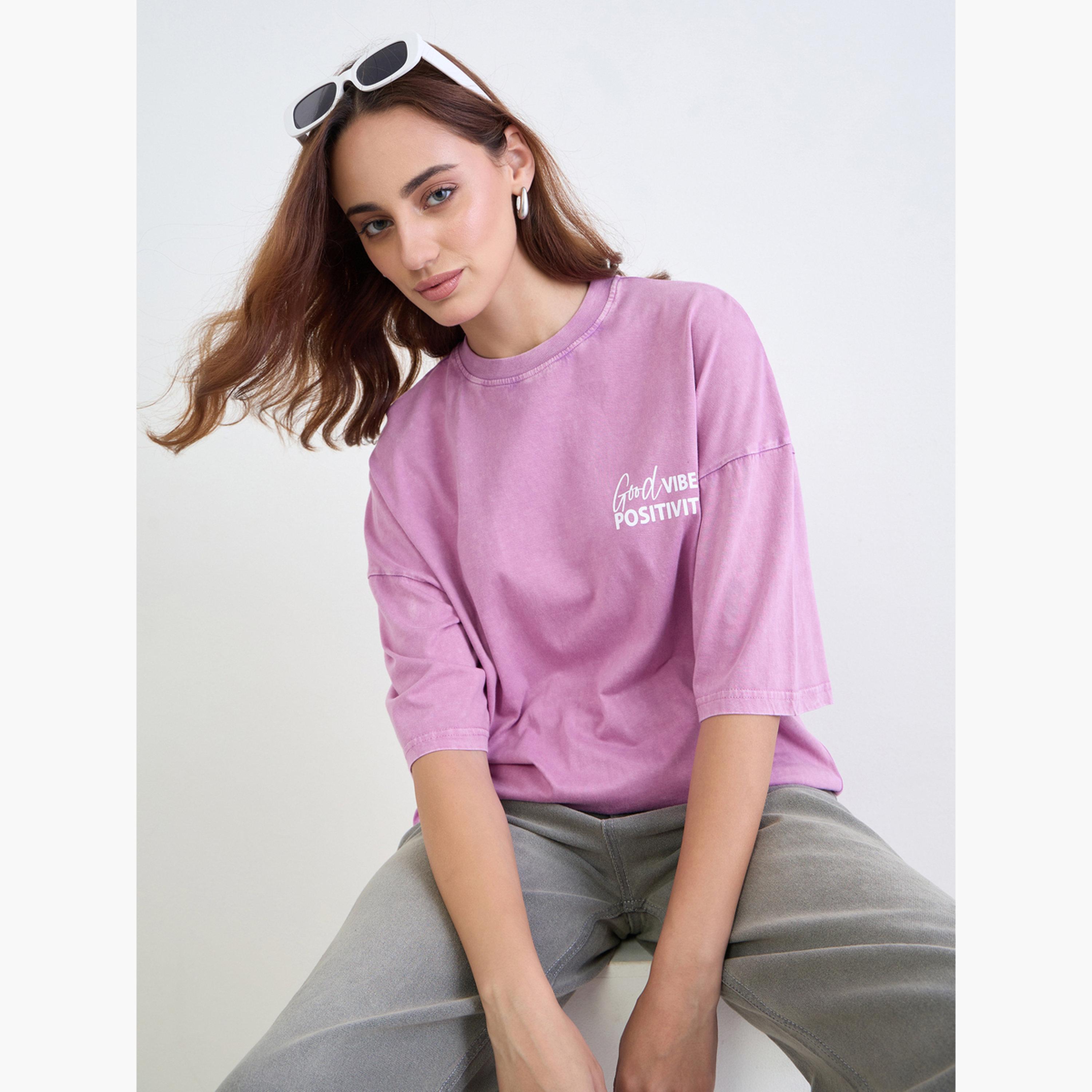 Styli Purple Oversized Slogan Print Acid Wash T-Shirt-women-clothing-tshirts-image-3