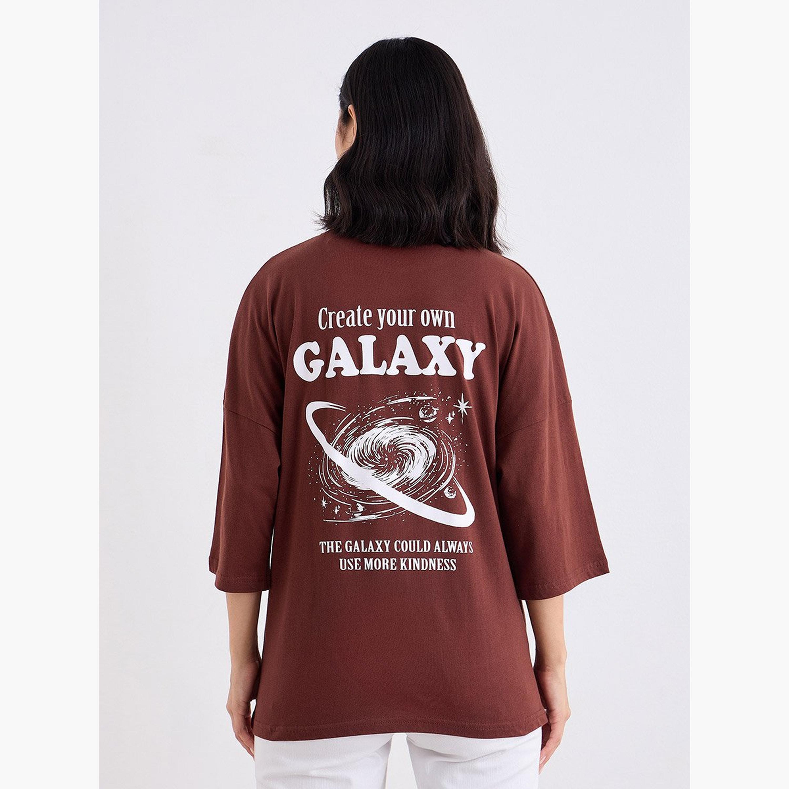 Styli Brown Oversized Galaxy Graphic Print T-Shirt-women-clothing-tshirts-image-4