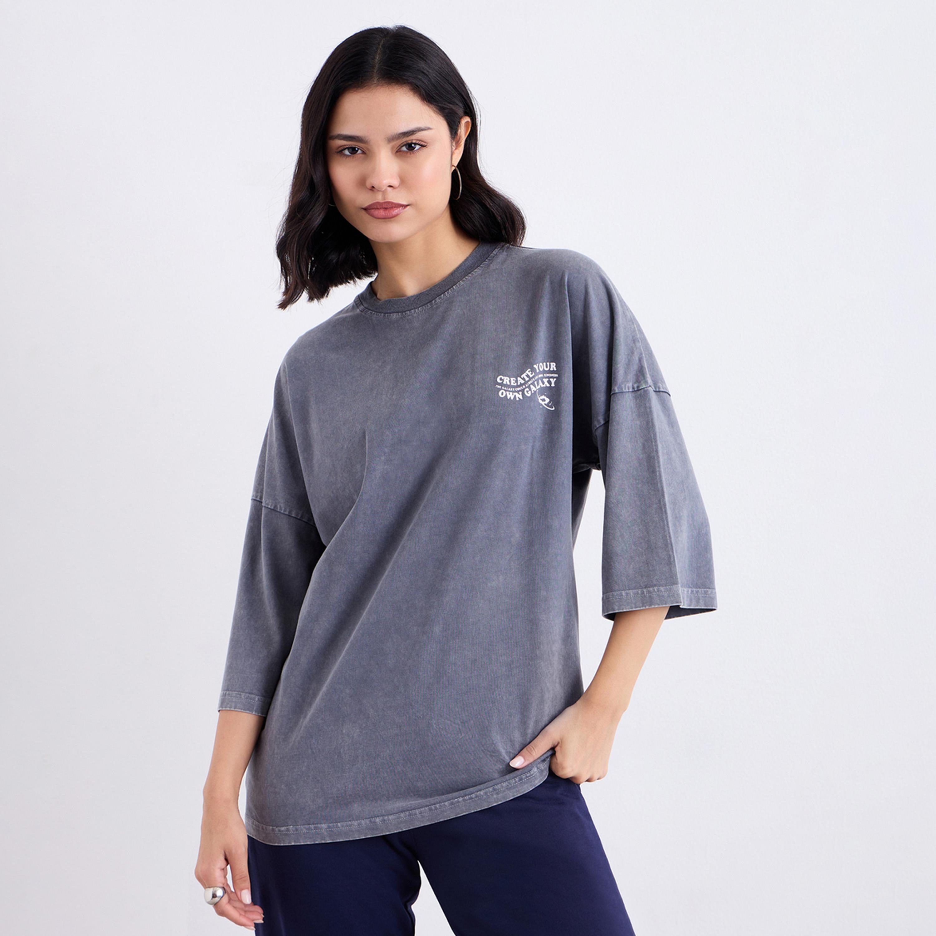 Styli Charcoal Oversized Graphic Acid Wash T-Shirt-women-clothing-tshirts-image-1