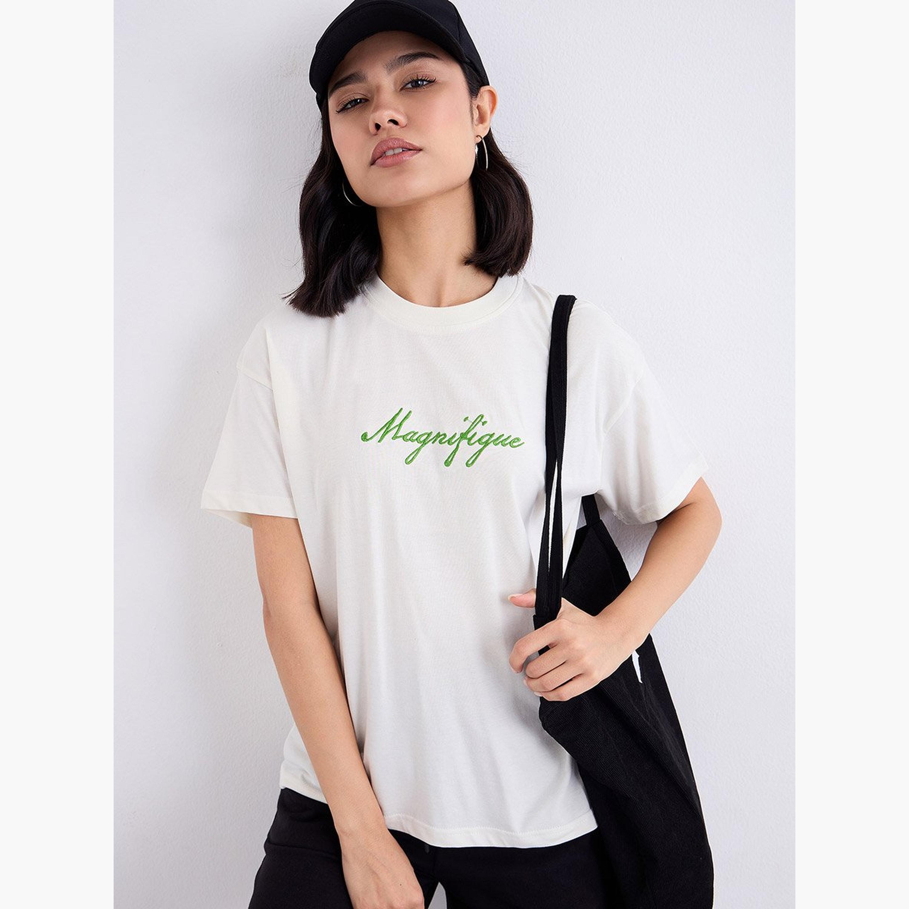 Styli Off White Embroidered Slogan Boxy T-Shirt-women-clothing-tshirts-image-1