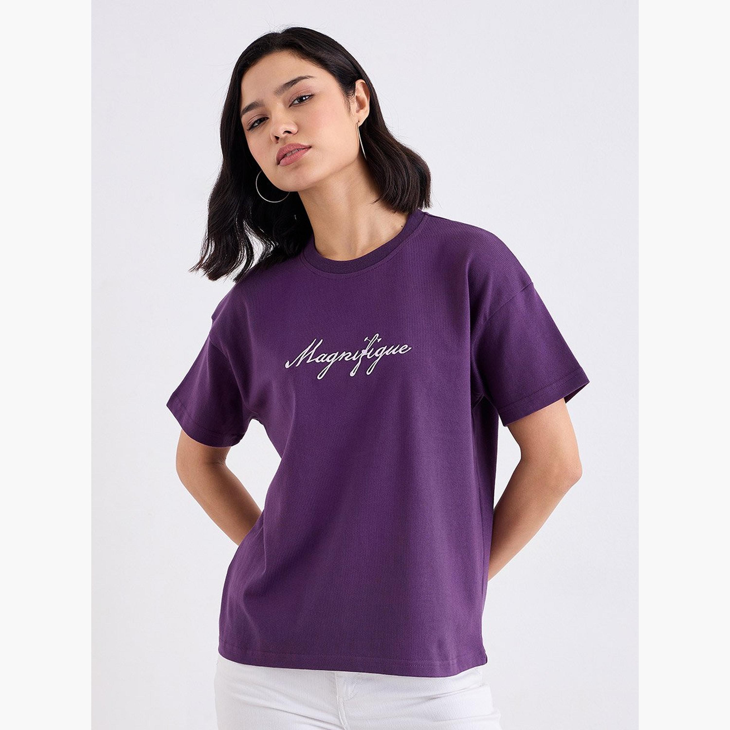 Styli Purple Embroidered Slogan Boxy T-Shirt-women-clothing-tshirts-image-1