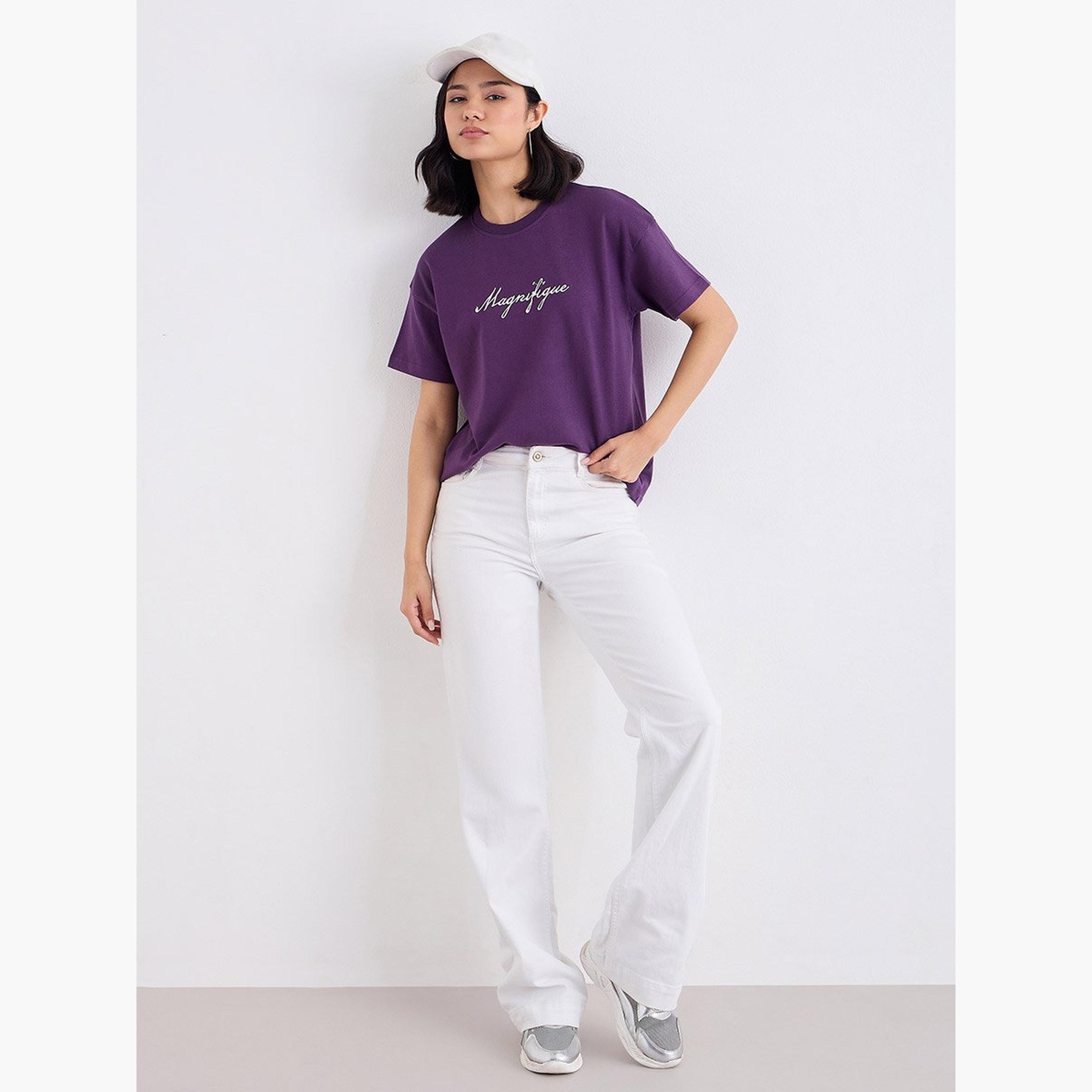 Styli Purple Embroidered Slogan Boxy T-Shirt-women-clothing-tshirts-image-2