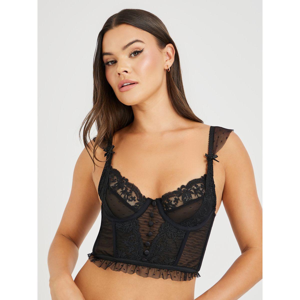 صدرية بنمط كورسيه بدانتيل وتفاصيل شبكية مع كشكش-women-clothing-lingerie-bras-image-1