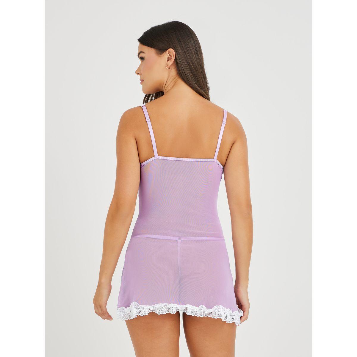 Styli Floral Mesh Contrast Detail Underwired Babydoll with Briefs-women-clothing-lingerie-babydollsandbodysuits-image-5
