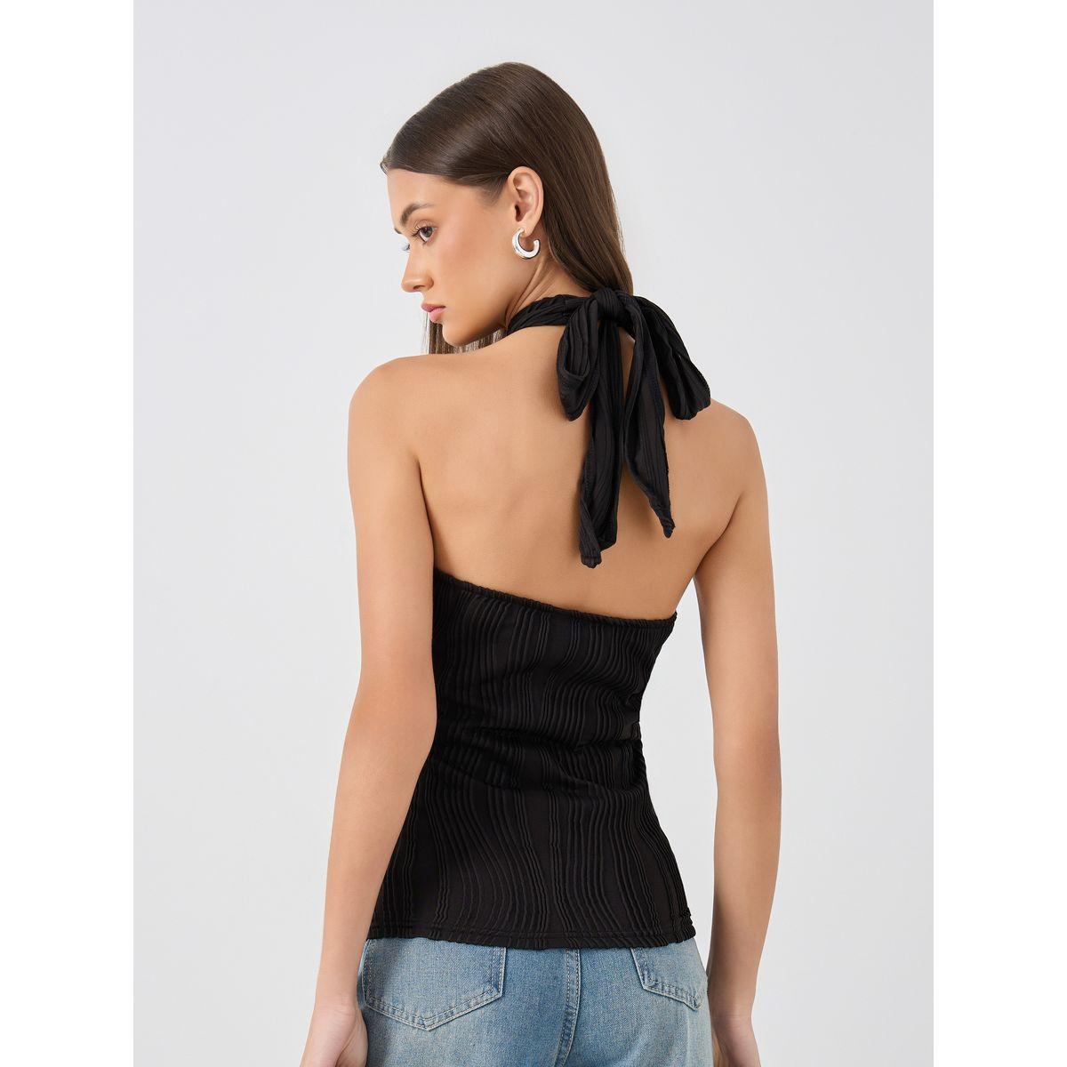 Styli Textured Halter Neck Knit Top-women-clothing-tshirts-image-5