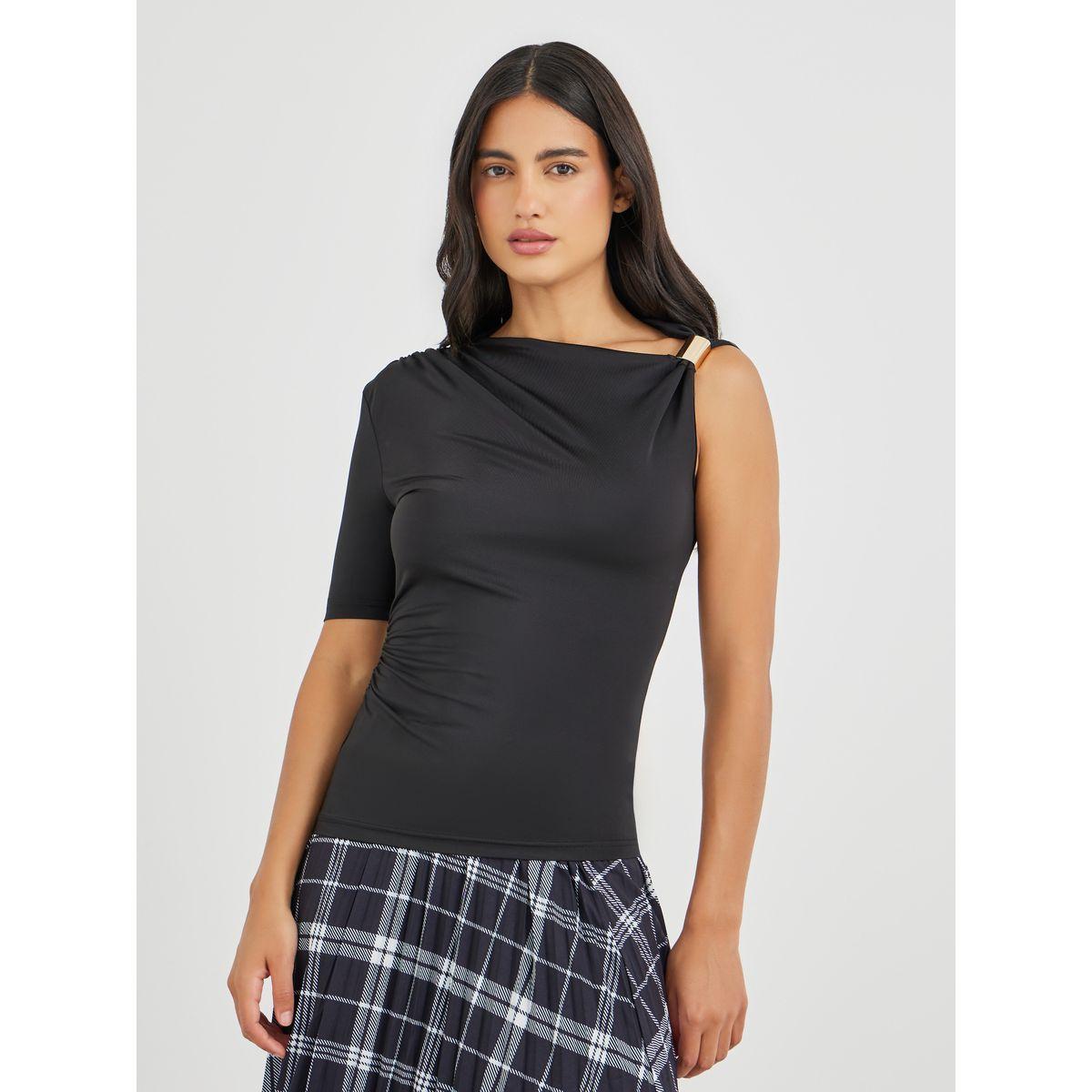 Styli Solid One Sleeve Ruched Detail Top-women-clothing-shirtsandblouses-blouses-image-5