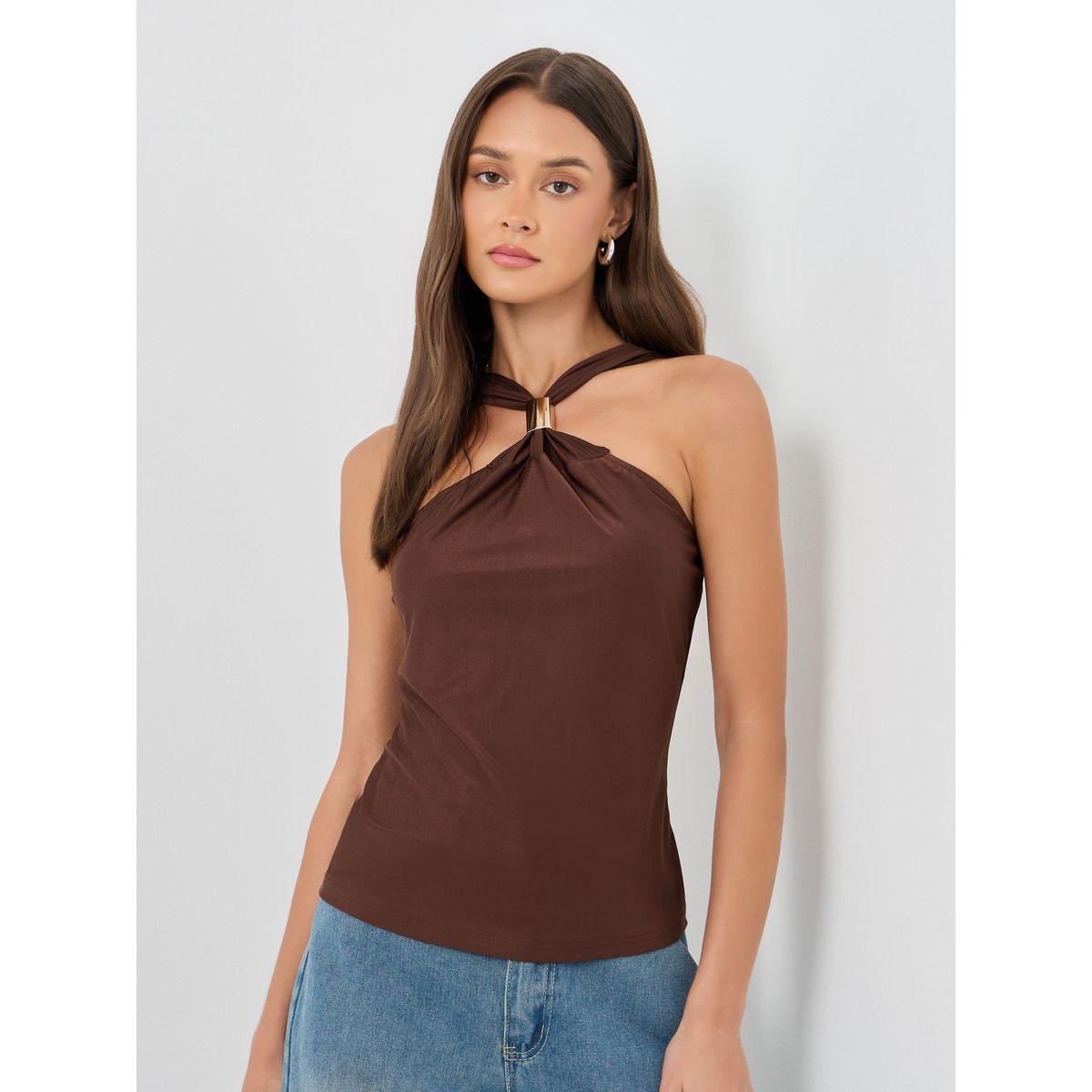 Styli Halter Neck Regular Fit Knit Top-women-clothing-tshirts-image-1