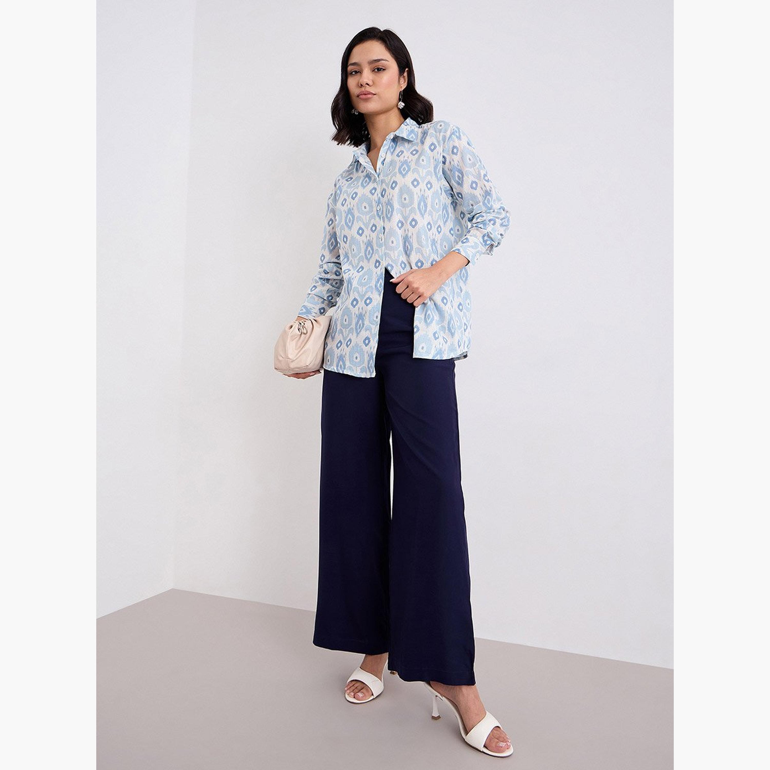 ستايلي - قميص للنساء أزرق بطبعة إيكات-women-clothing-shirtsandblouses-shirts-image-2