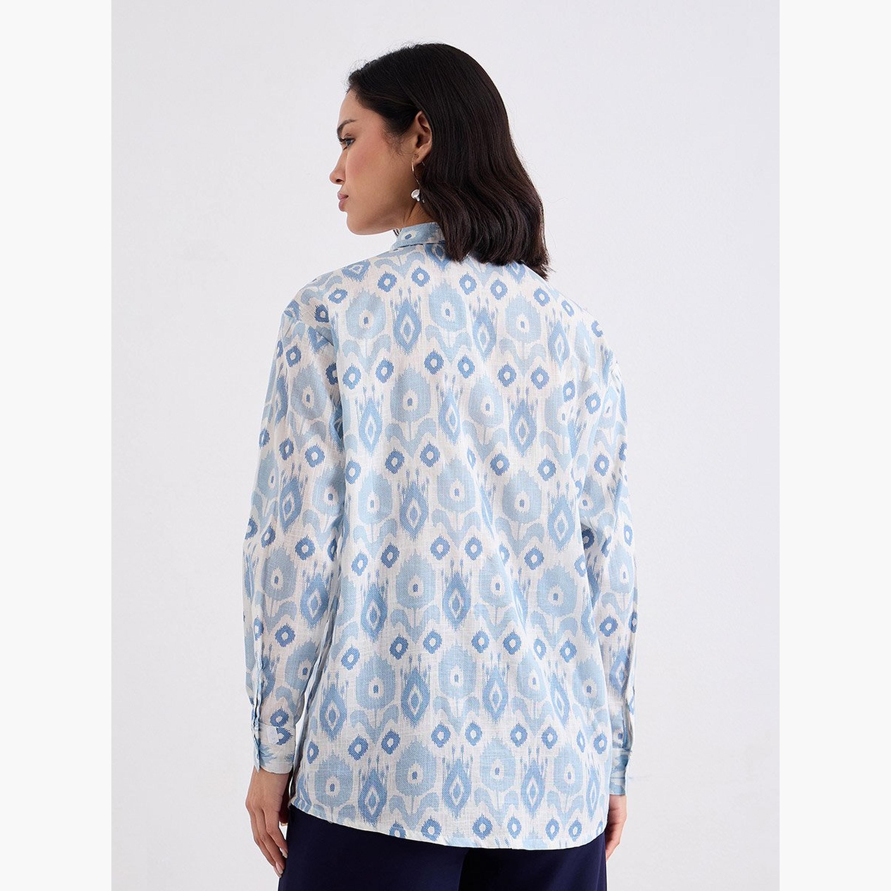 ستايلي - قميص للنساء أزرق بطبعة إيكات-women-clothing-shirtsandblouses-shirts-image-4