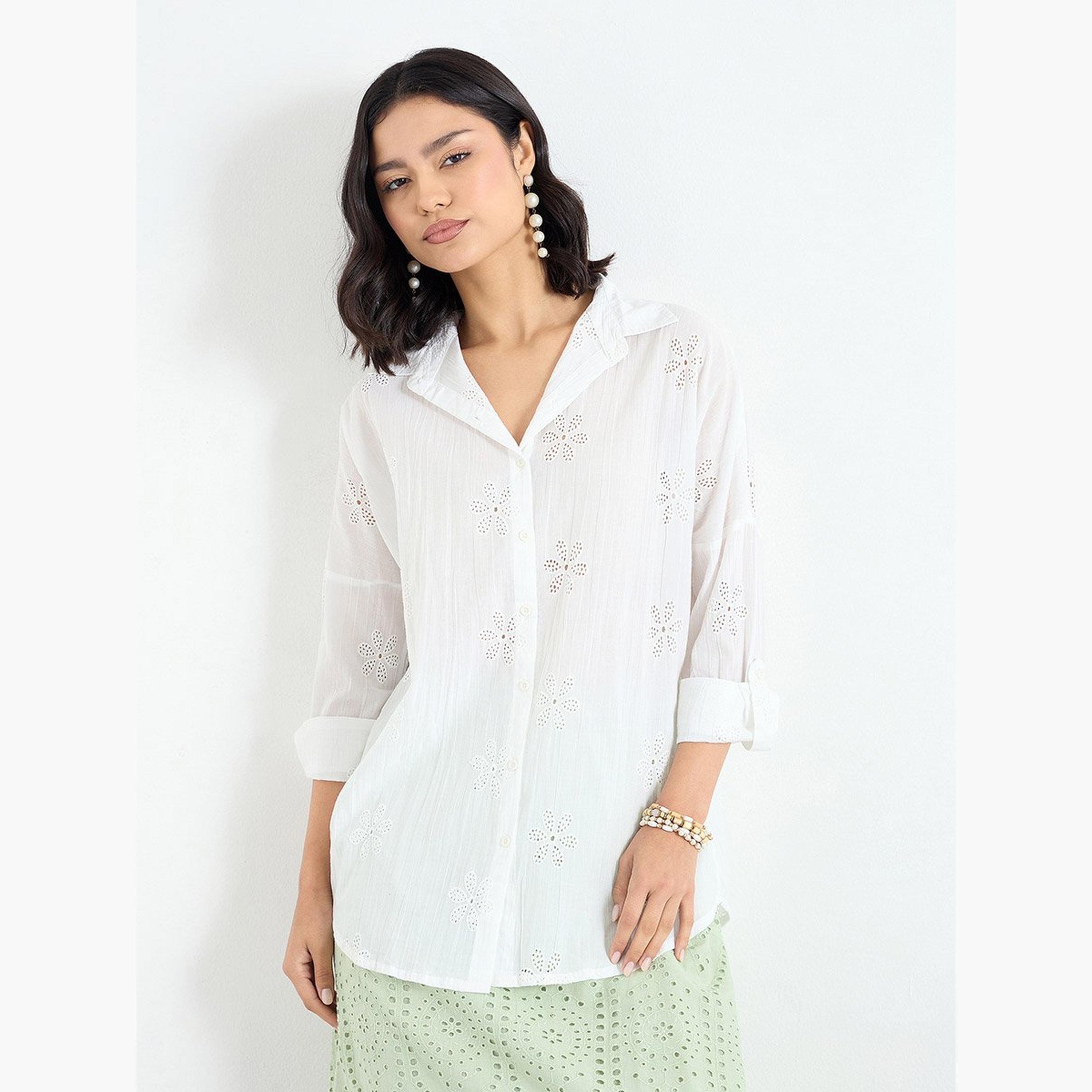 Styli White Broderie Oversized Shirt-women-clothing-shirtsandblouses-shirts-image-1