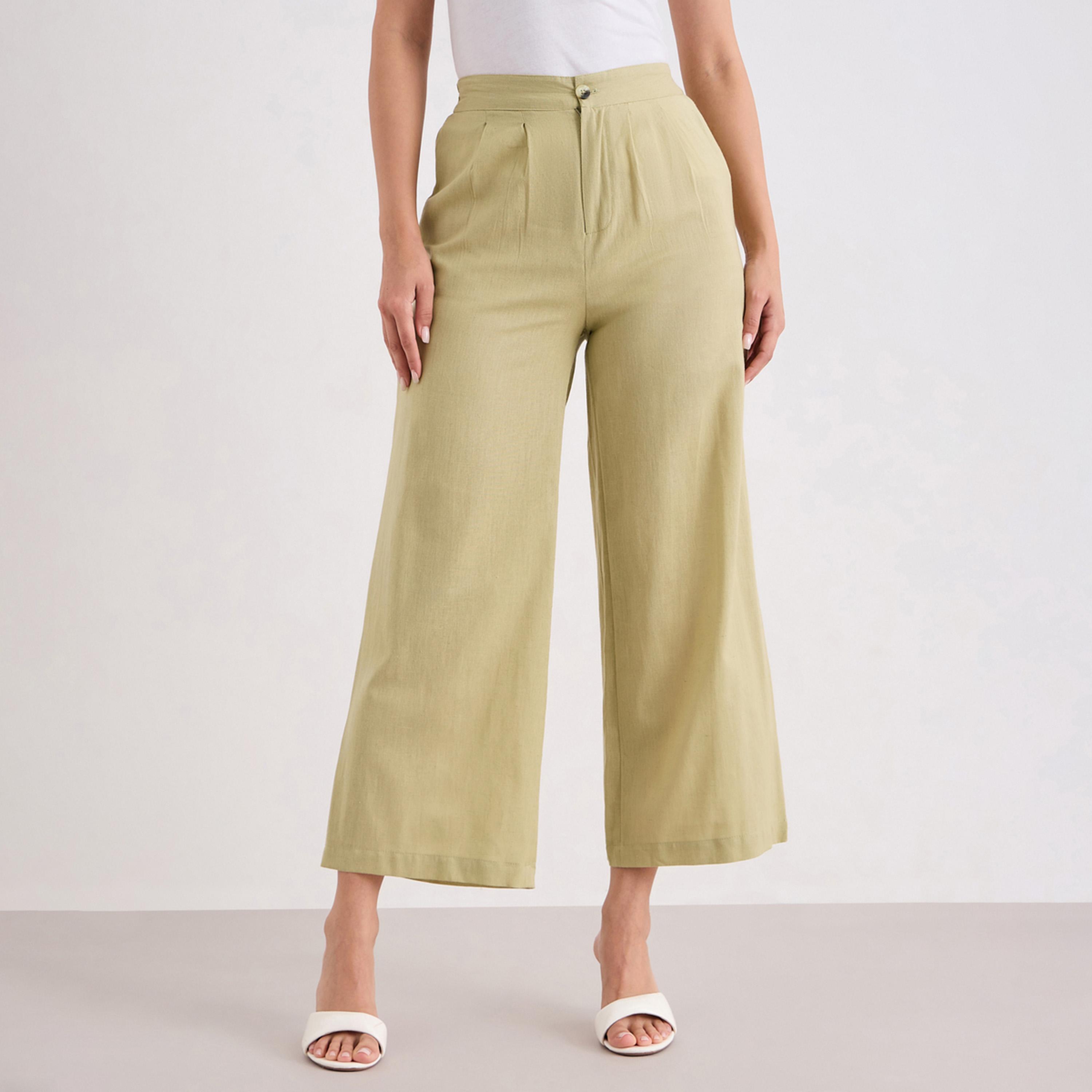 ستايلي - بنطال كاجوال واسع الساق لون أخضر-women-clothing-bottoms-trousers-image-1