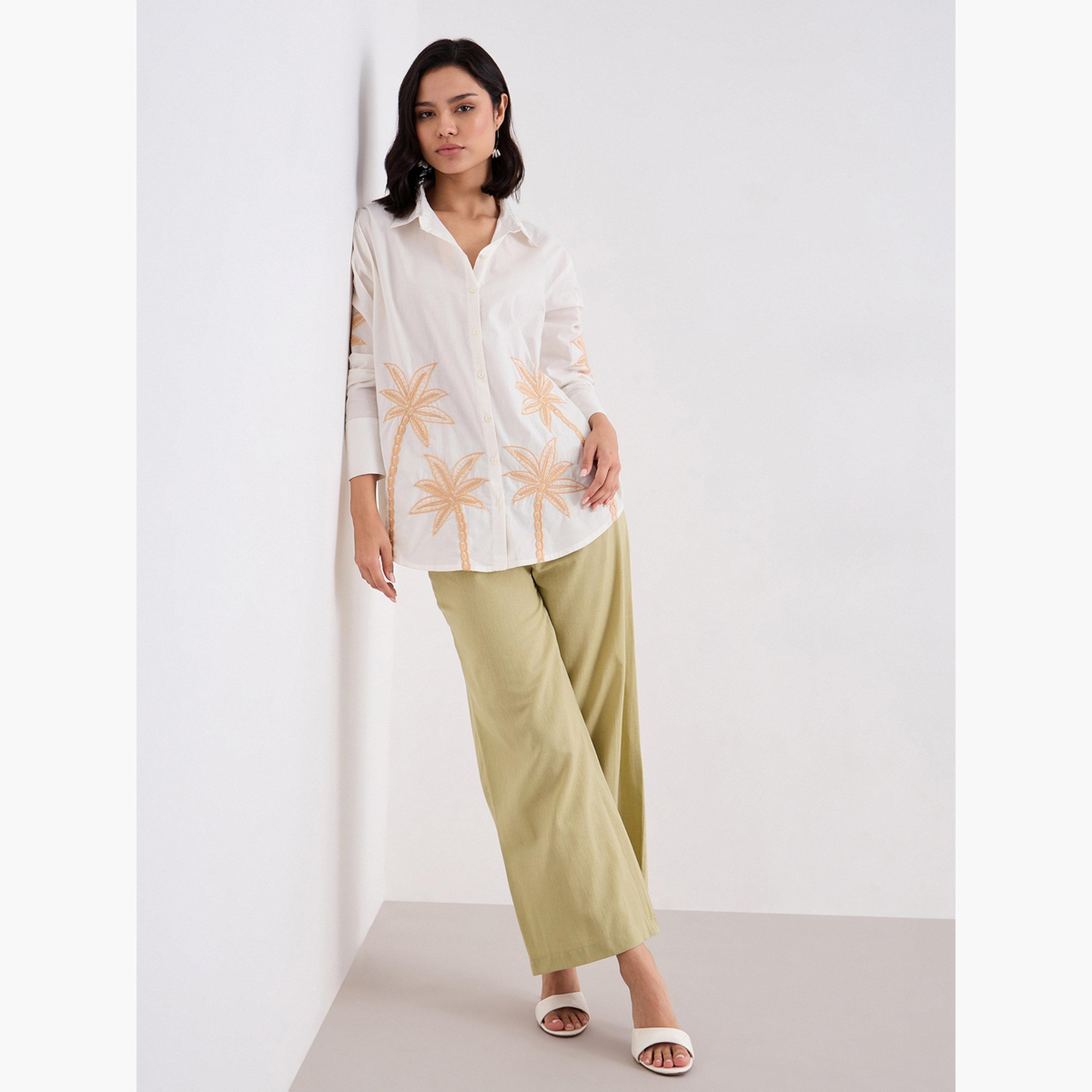 ستايلي - بنطال كاجوال واسع الساق لون أخضر-women-clothing-bottoms-trousers-image-2