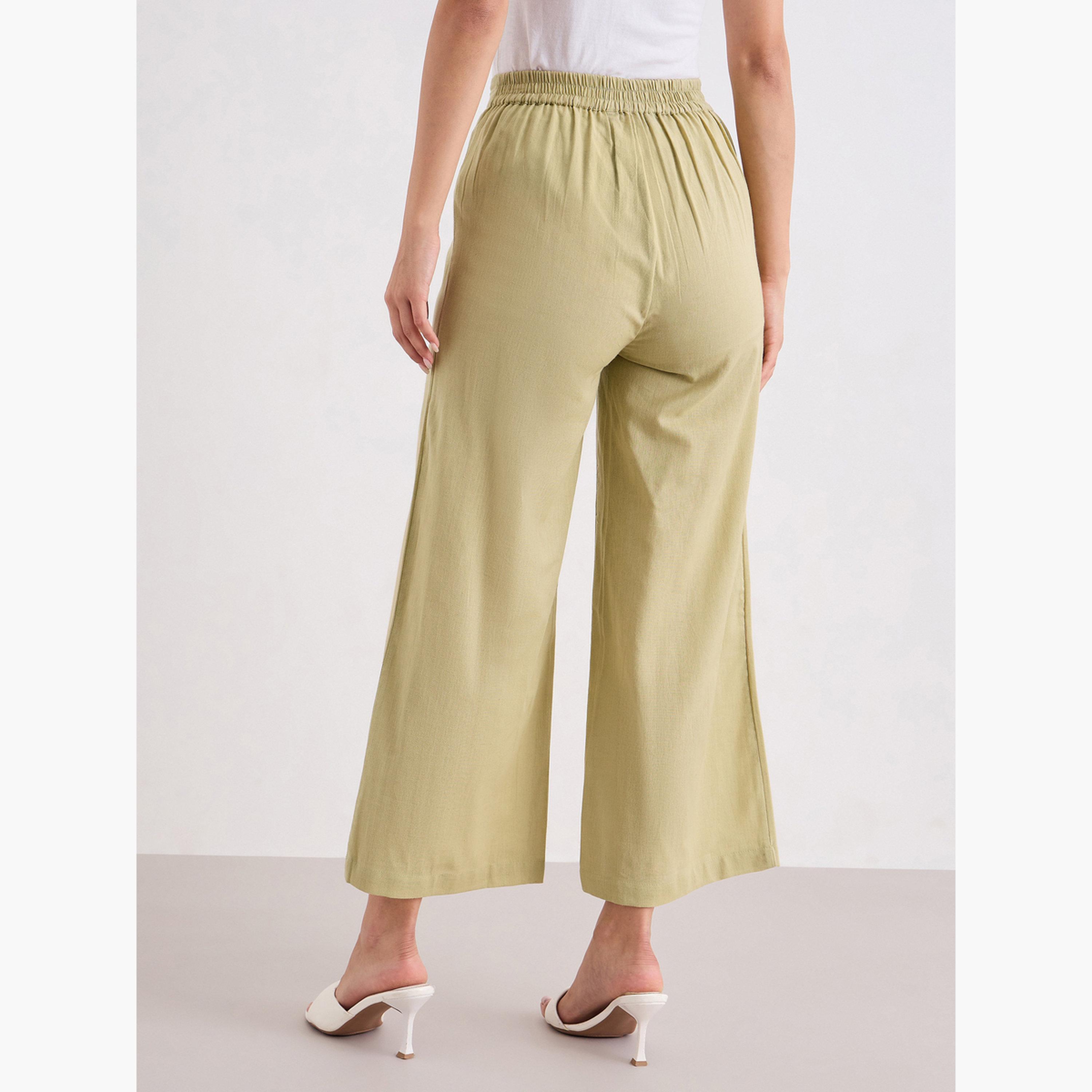ستايلي - بنطال كاجوال واسع الساق لون أخضر-women-clothing-bottoms-trousers-image-4
