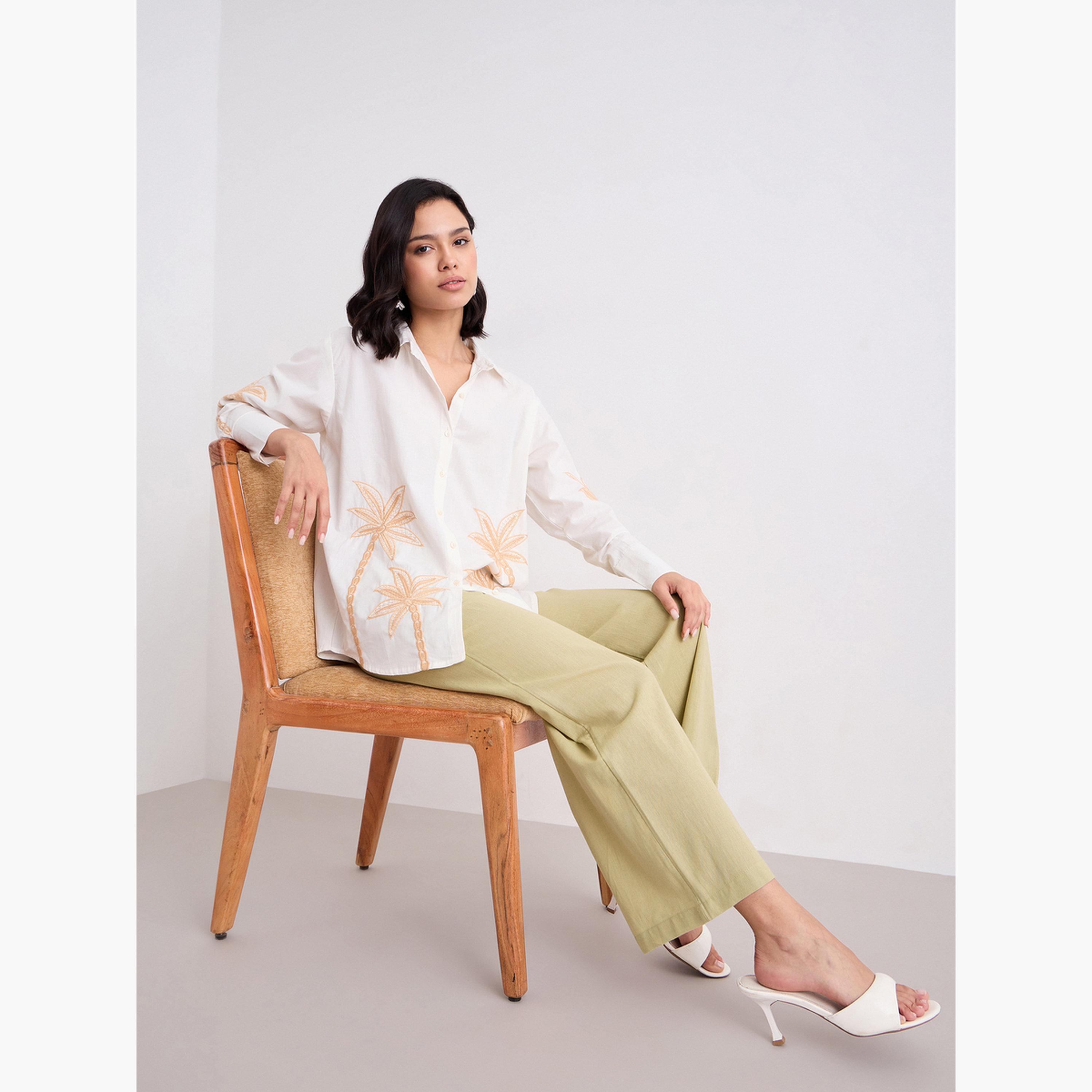 ستايلي - بنطال كاجوال واسع الساق لون أخضر-women-clothing-bottoms-trousers-image-5
