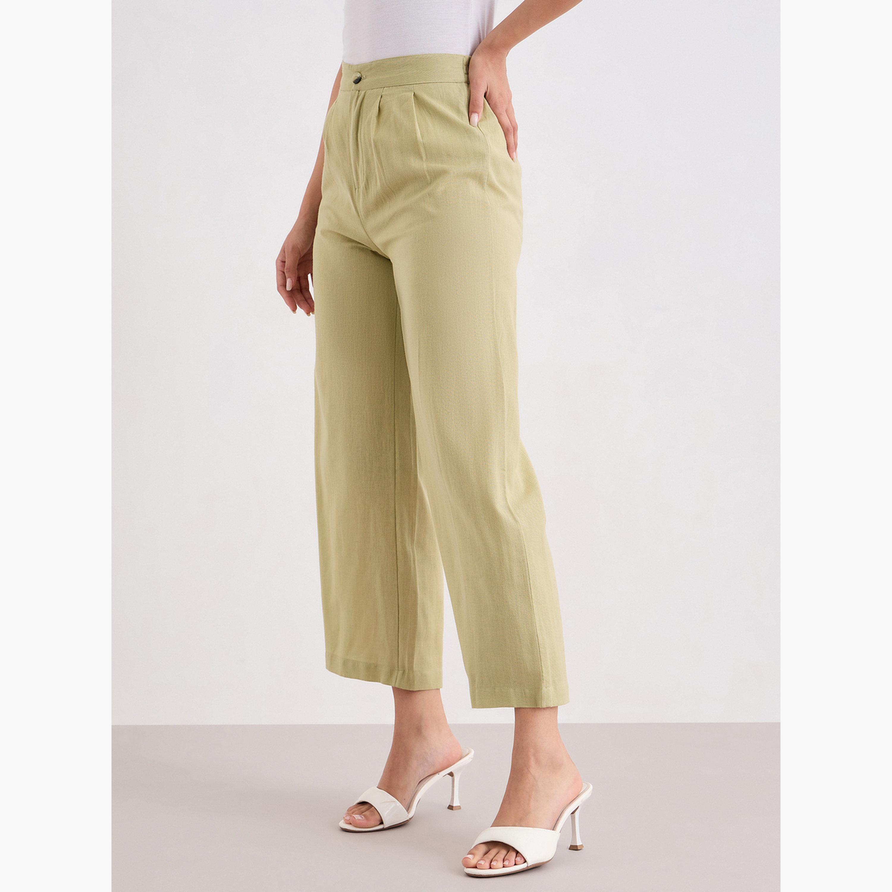 ستايلي - بنطال كاجوال واسع الساق لون أخضر-women-clothing-bottoms-trousers-image-6