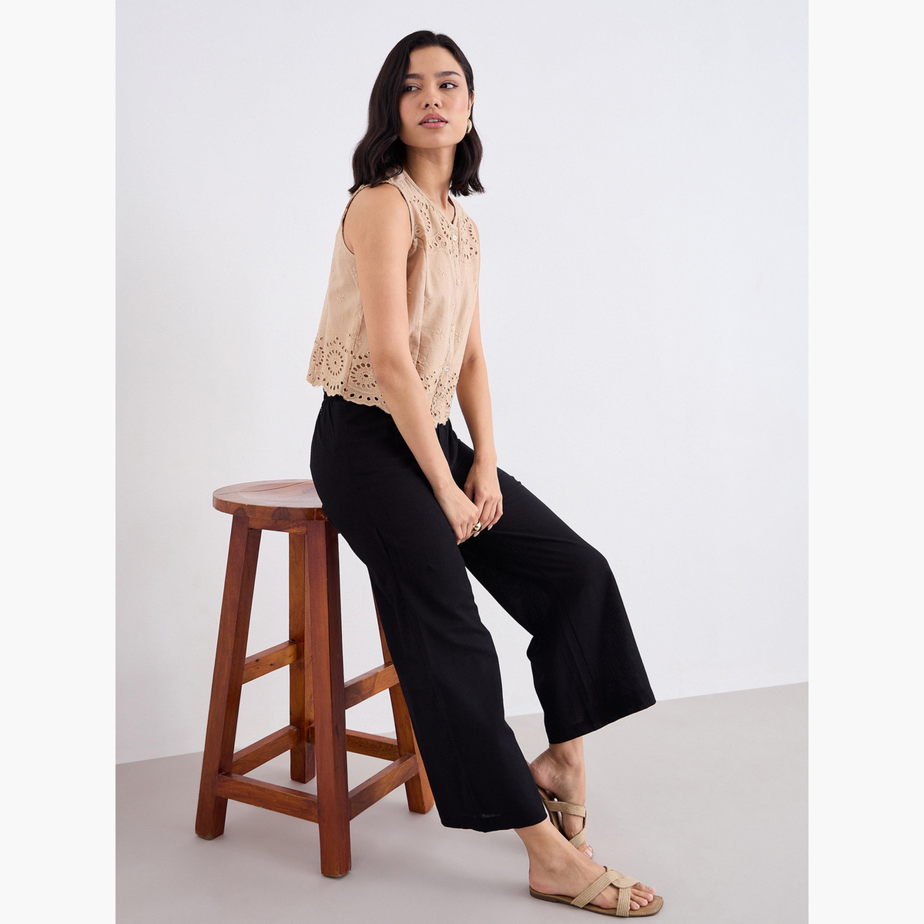 ستايلي - تي شيرت أحمر مطرز مقاس كبير اوفر سايز-women-clothing-bottoms-trousers-image-3